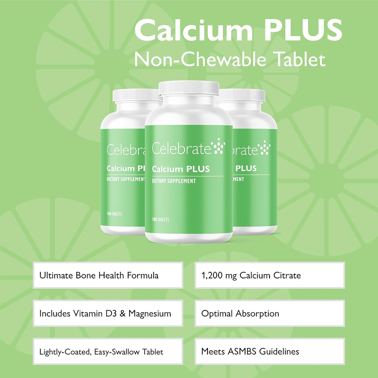 Celebrate Bariatric Supplements Calcium Plus - 600mg Calcium Citrate, 600 IU Vitamin D3 & 50mg Magnesium - Gluten-Free & Sugar-Free - Orange, 540 Non-Chewable Tablets for Post Bariatric Surgery