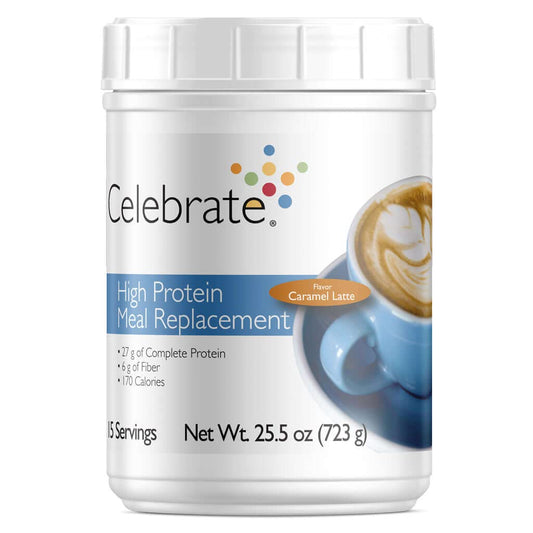 Celebrate Vitamins High Protein Meal Replacement Shake - Caramel Latte Flavor - 27g Protein, 6g Fiber - 15 Servings for Post-Bariatric Surgery Patients