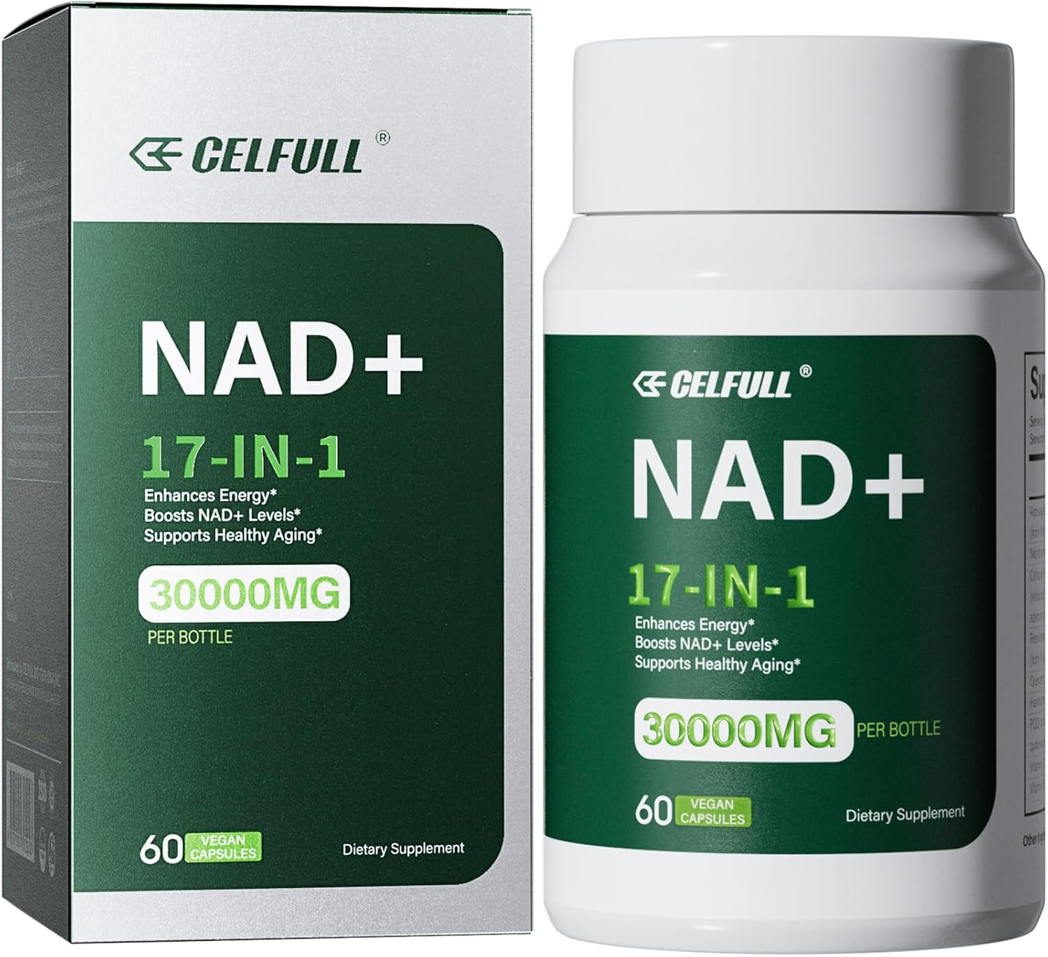 CELFULL NAD+ Supplement with Resveratrol, Nicotinamide Riboside, and Quercetin - Boost Cellular Energy and Stamina - 30000mg/Bottle - Anti Aging Formula