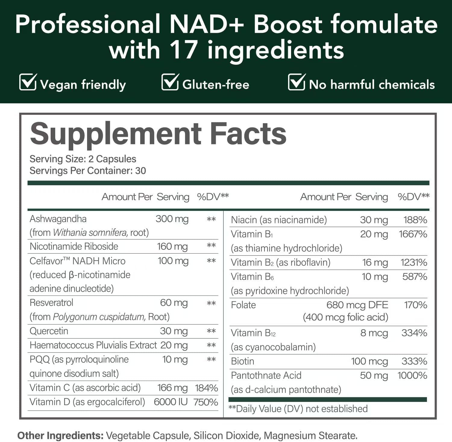 CELFULL NAD+ Supplement with Resveratrol, Nicotinamide Riboside, and Quercetin - Boost Cellular Energy and Stamina - 30000mg/Bottle - Anti Aging Formula