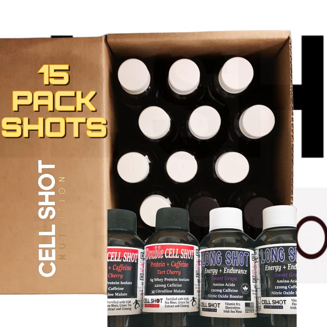 Cell Shot Nutrition Variety Pack - 15 Energy and Focus Shots for Athletic Performance and Preworkout Boost
