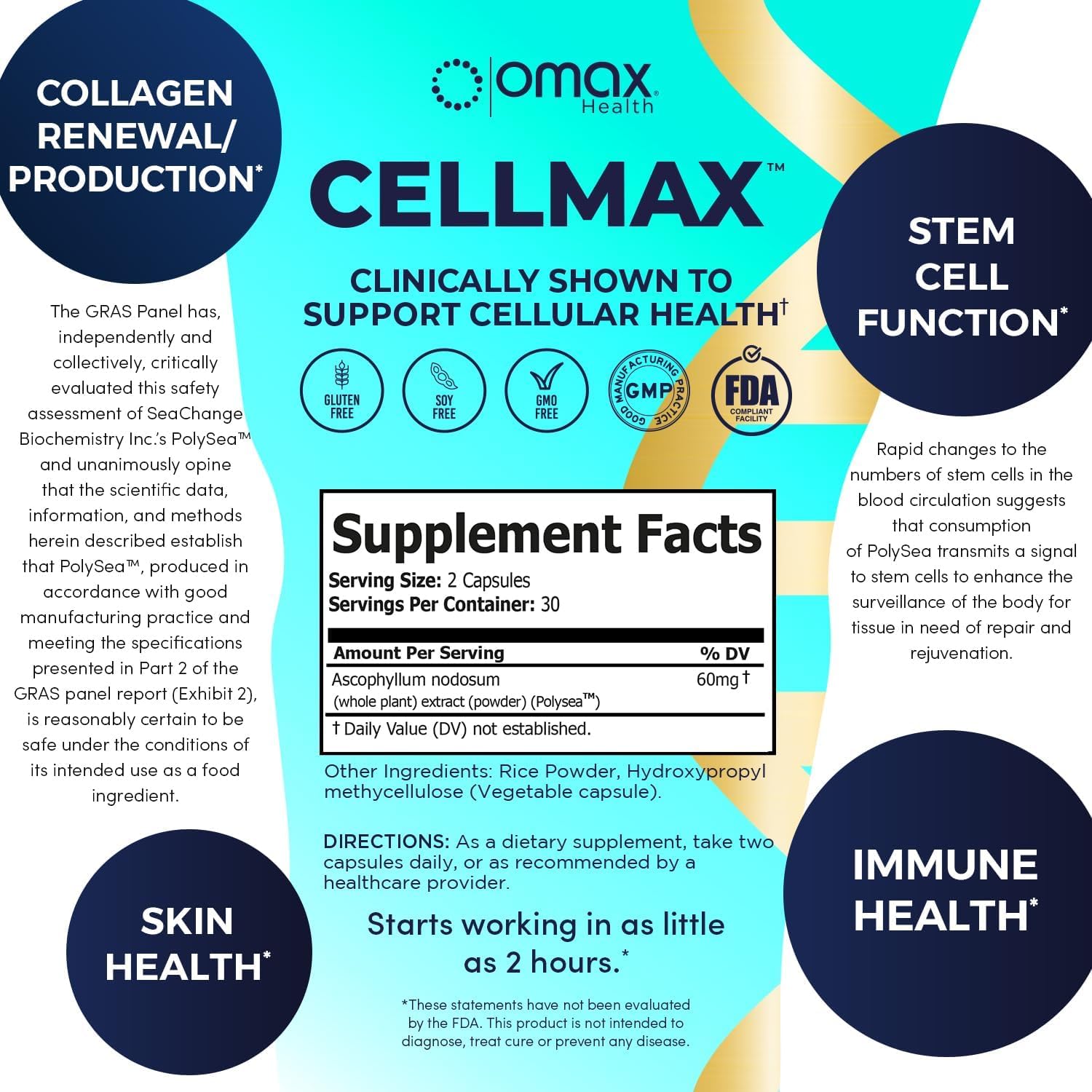 Cellmax - Clinically Proven Cellular Health Support with PolySea Seaweed Extract, Antioxidant Protection, Collagen Boost, Immune Function, Sustainable Formula