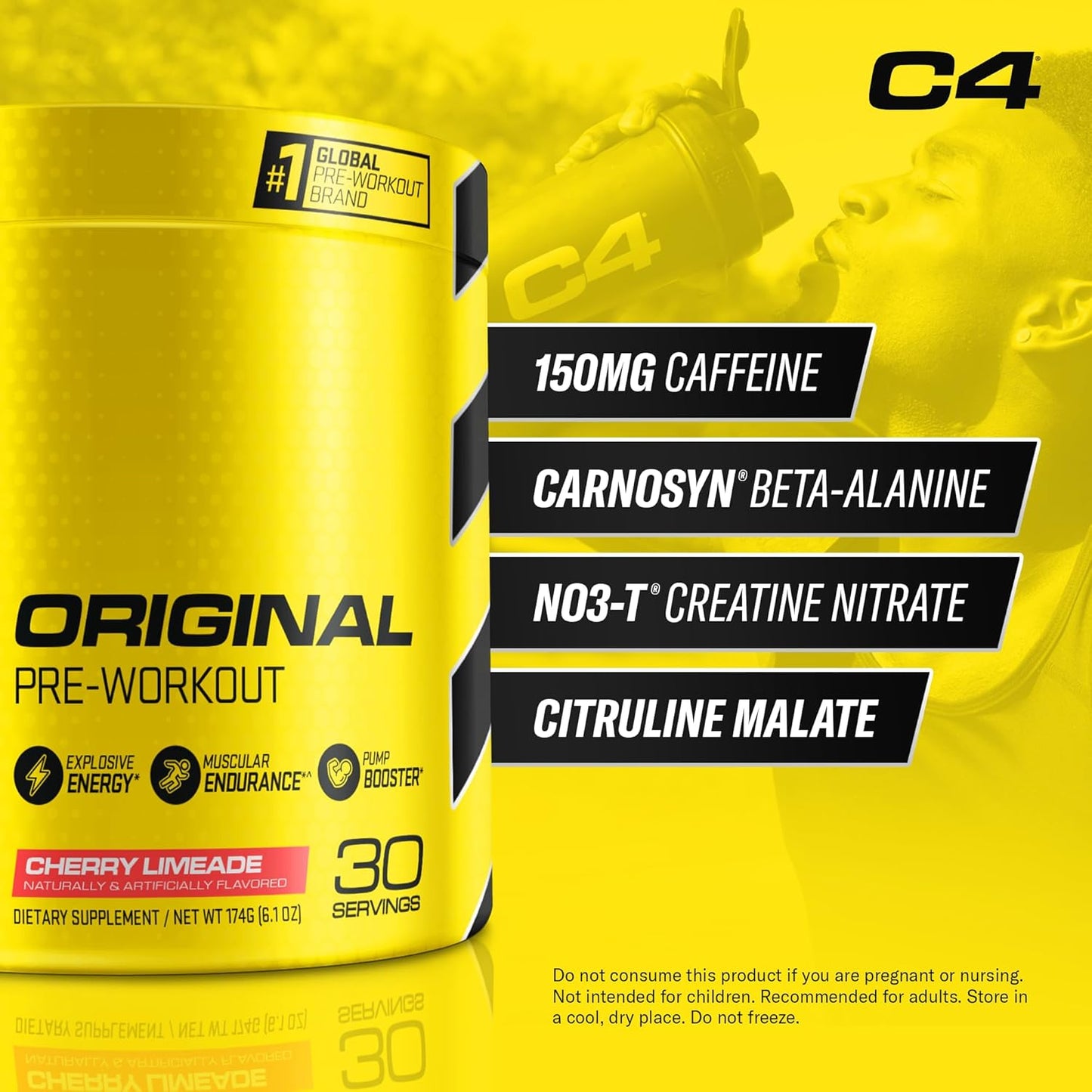 Cellucor C4 Original Cherry Limeade Pre Workout Powder - Sugar Free Energy with Vitamin C for Immune Support - 30 Servings