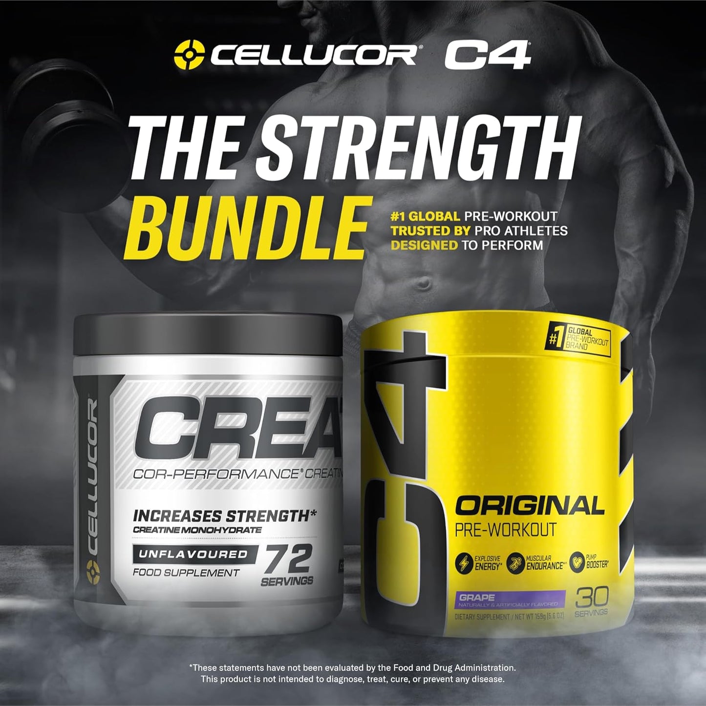 Cellucor C4 Original Pre Workout & Creatine Bundle, Grape Flavor, 30 Servings of Pre Workout Powder + 72 Servings of Creatine Powder
