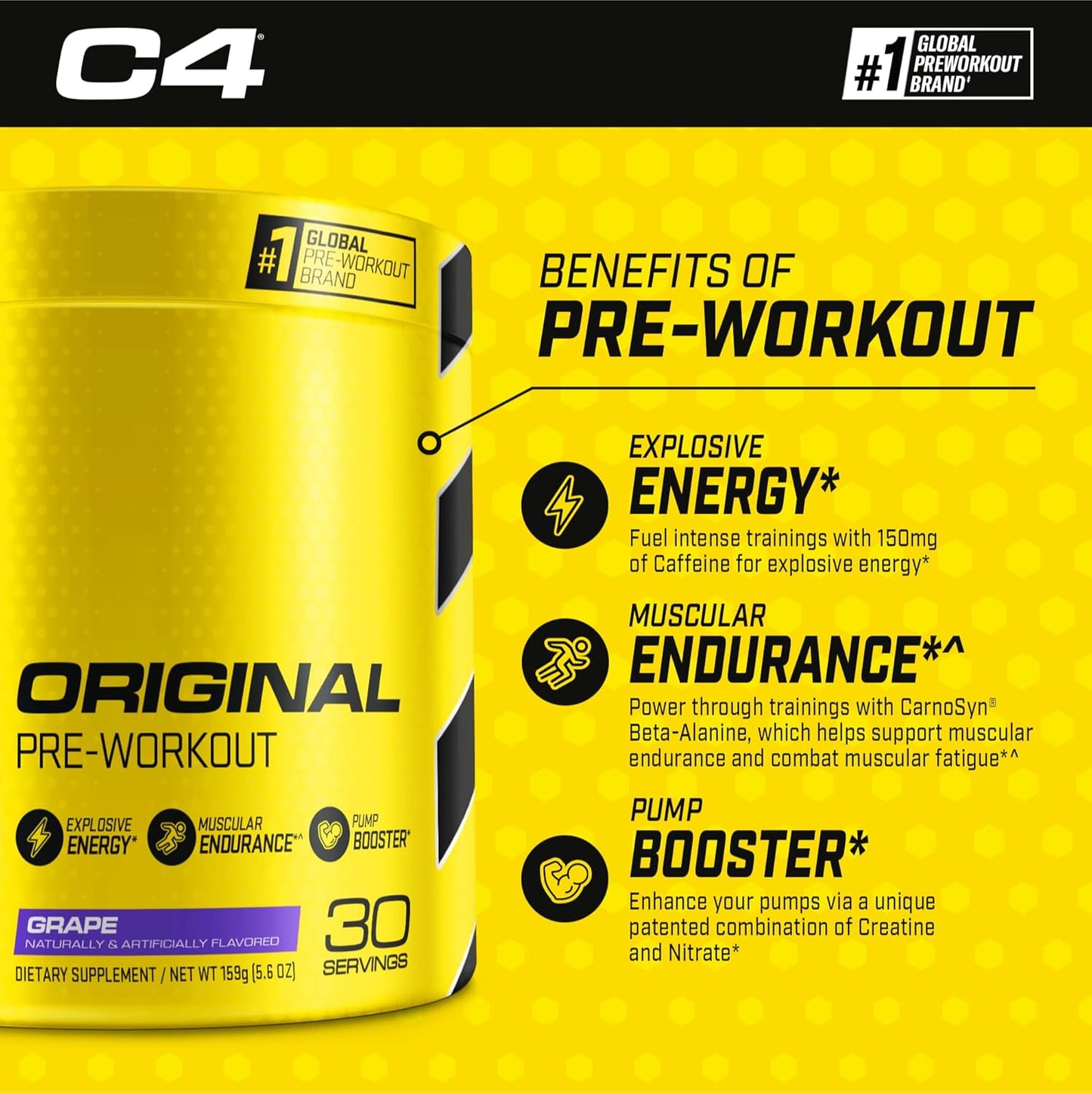 Cellucor C4 Original Pre Workout & Creatine Bundle, Grape Flavor, 30 Servings of Pre Workout Powder + 72 Servings of Creatine Powder