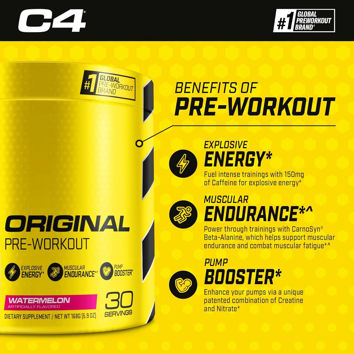 Cellucor C4 Original Pre Workout Powder & Cor Performance Creatine Bundle, Watermelon Flavor, 30 Servings + 72 Servings