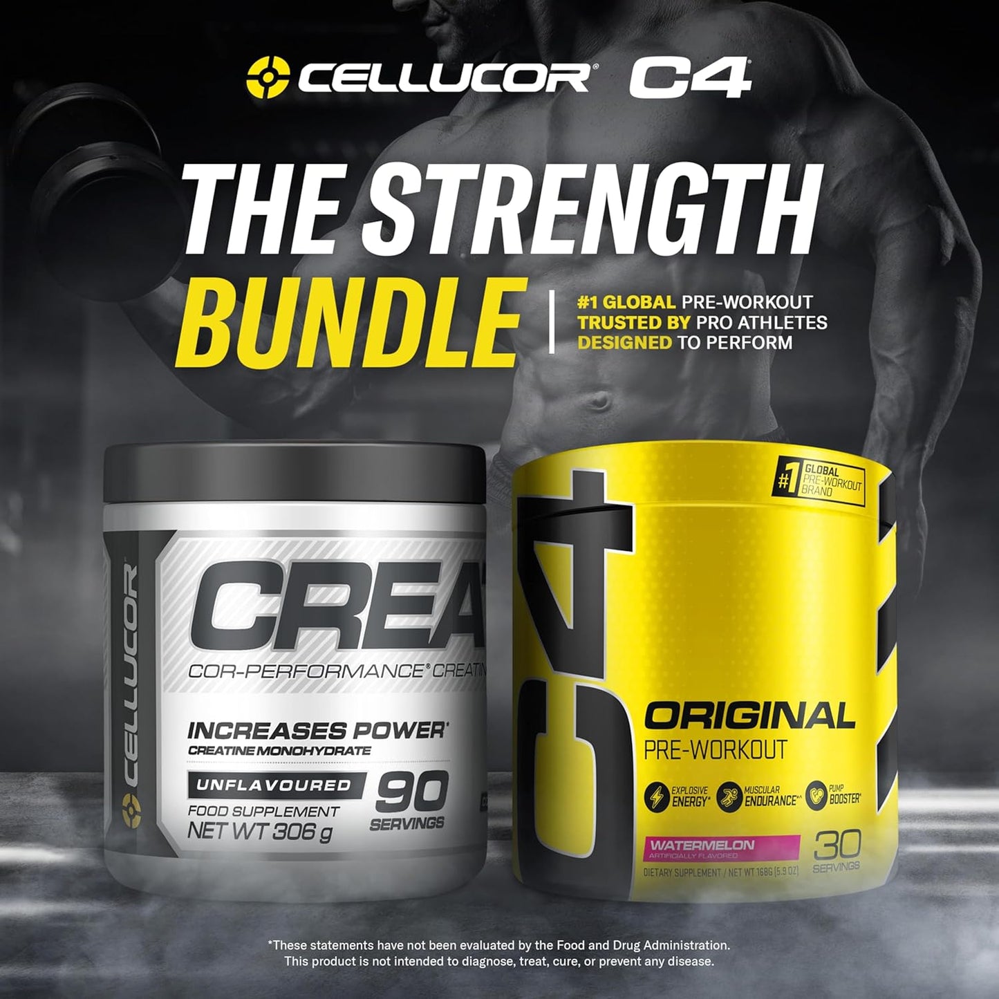Cellucor C4 Original Pre Workout Powder & Cor Performance Creatine Bundle, Watermelon Flavor, 30 Servings + 72 Servings