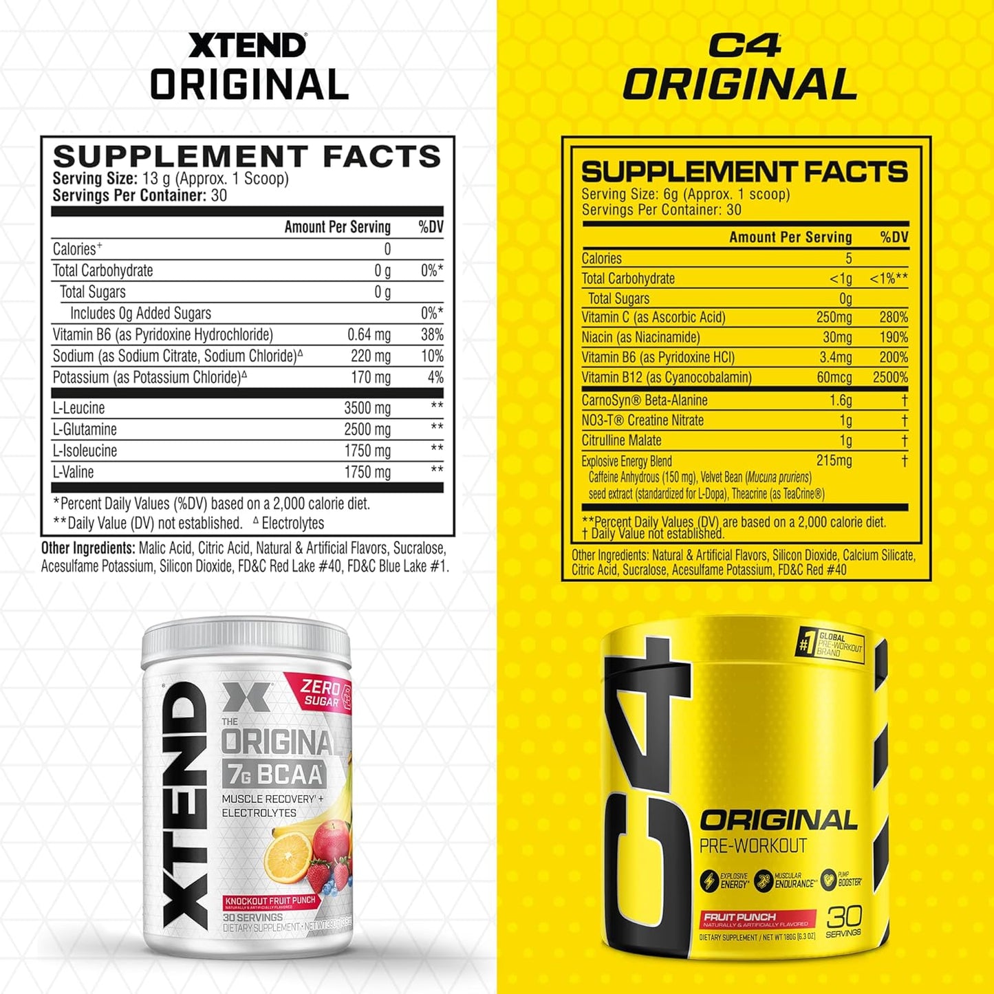 Cellucor C4 Original Pre Workout Powder & XTEND BCAA Bundle, Fruit Punch Flavor, 30 Servings Each