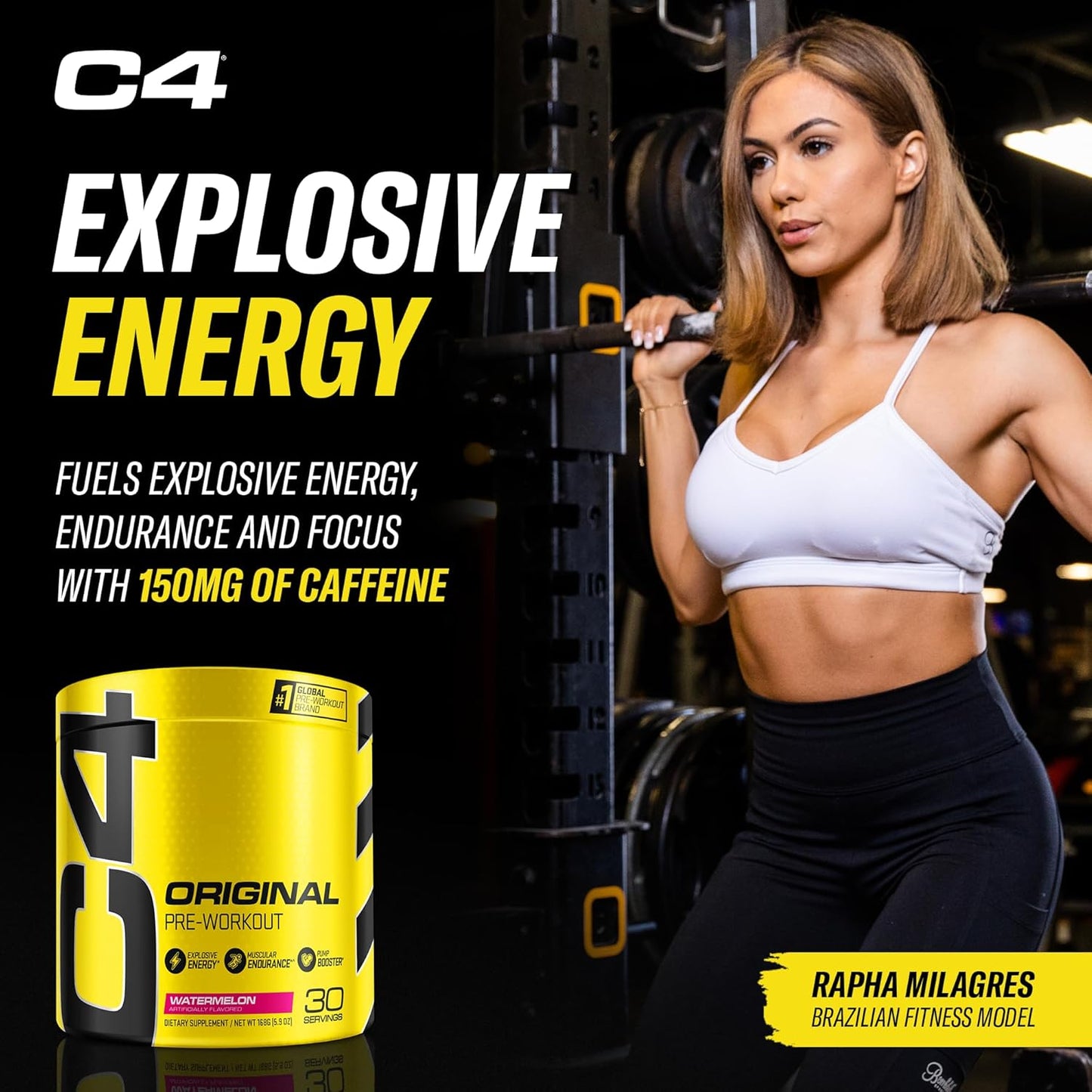 Cellucor C4 Original Watermelon Sugar-Free Pre Workout Powder for Men & Women - Energy Supplement with Caffeine, Beta Alanine, and Creatine (30 Servings)