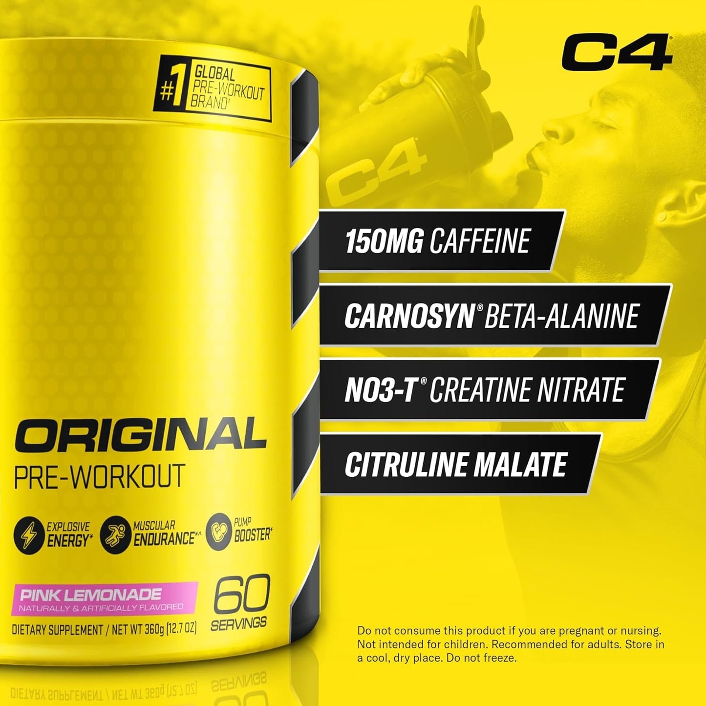 Cellucor C4 Pink Lemonade Pre Workout Powder - Sugar Free Energy Boost with Vitamin C, Caffeine, Beta Alanine, and Creatine - 60 Servings for Men & Women