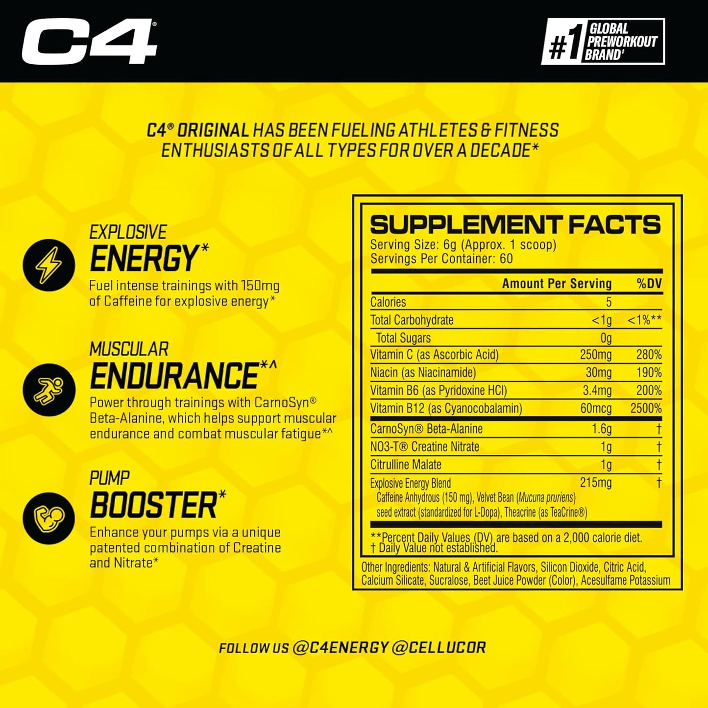 Cellucor C4 Pink Lemonade Pre Workout Powder - Sugar Free Energy Boost with Vitamin C, Caffeine, Beta Alanine, and Creatine - 60 Servings for Men & Women