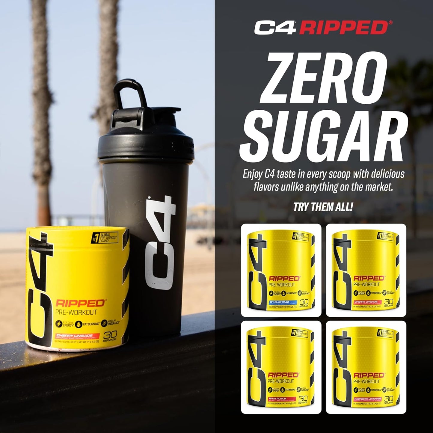Cellucor C4 Ripped Pre Workout Powder - Sugar Free Energy Supplement with Beta Alanine for Men & Women - 150mg Caffeine - Creatine-Free - ICY Blue Razz - 30 Servings