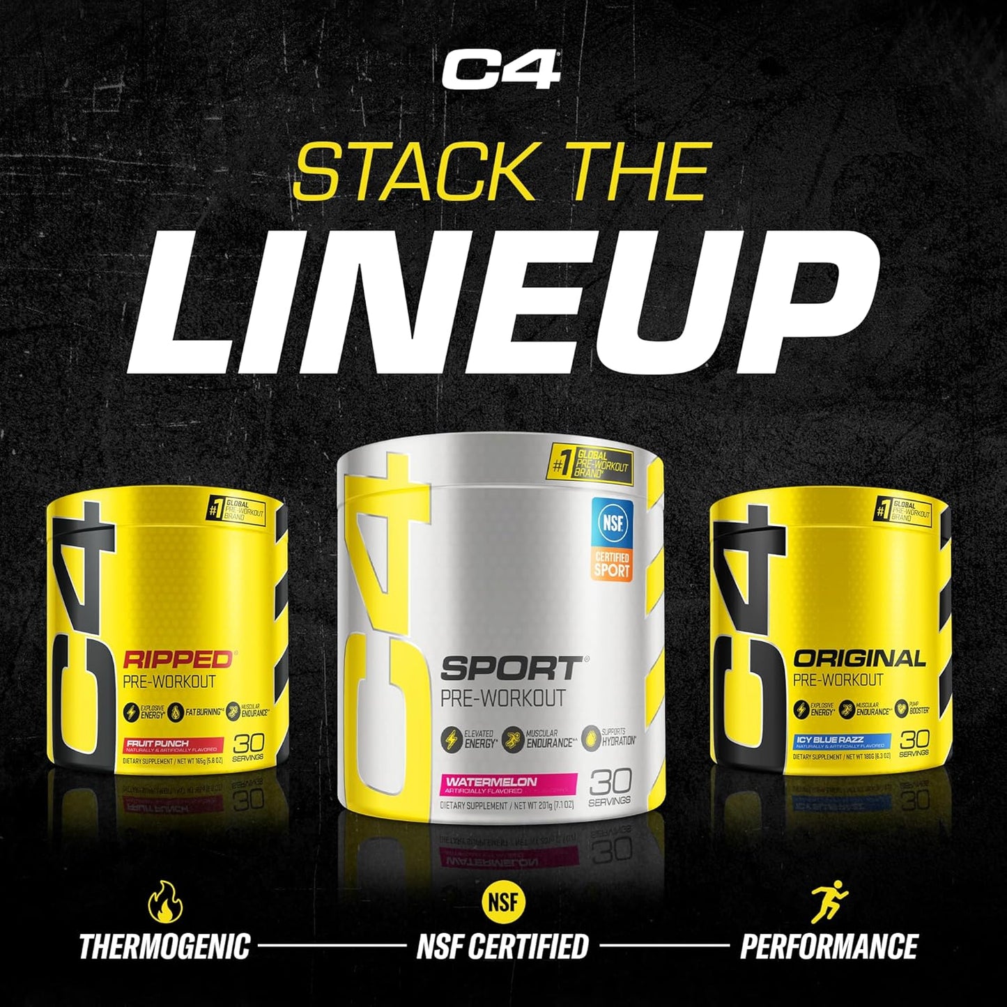Cellucor C4 Sport Blue Raspberry Pre Workout Powder - NSF Certified Energy Blend with Creatine, Caffeine, and Beta-Alanine - 30 Servings