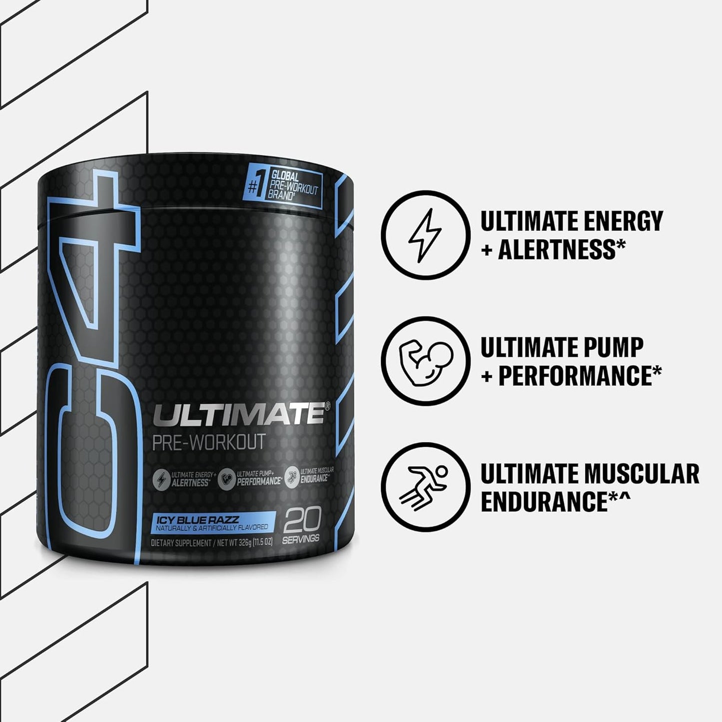 Cellucor C4 Ultimate Icy Blue Razz Pre Workout Powder - Sugar Free Energy Supplement with Caffeine, Beta Alanine, and Creatine - 20 Servings