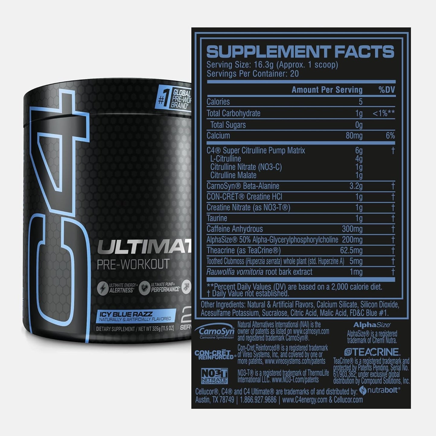 Cellucor C4 Ultimate Icy Blue Razz Pre Workout Powder - Sugar Free Energy Supplement with Caffeine, Beta Alanine, and Creatine - 20 Servings
