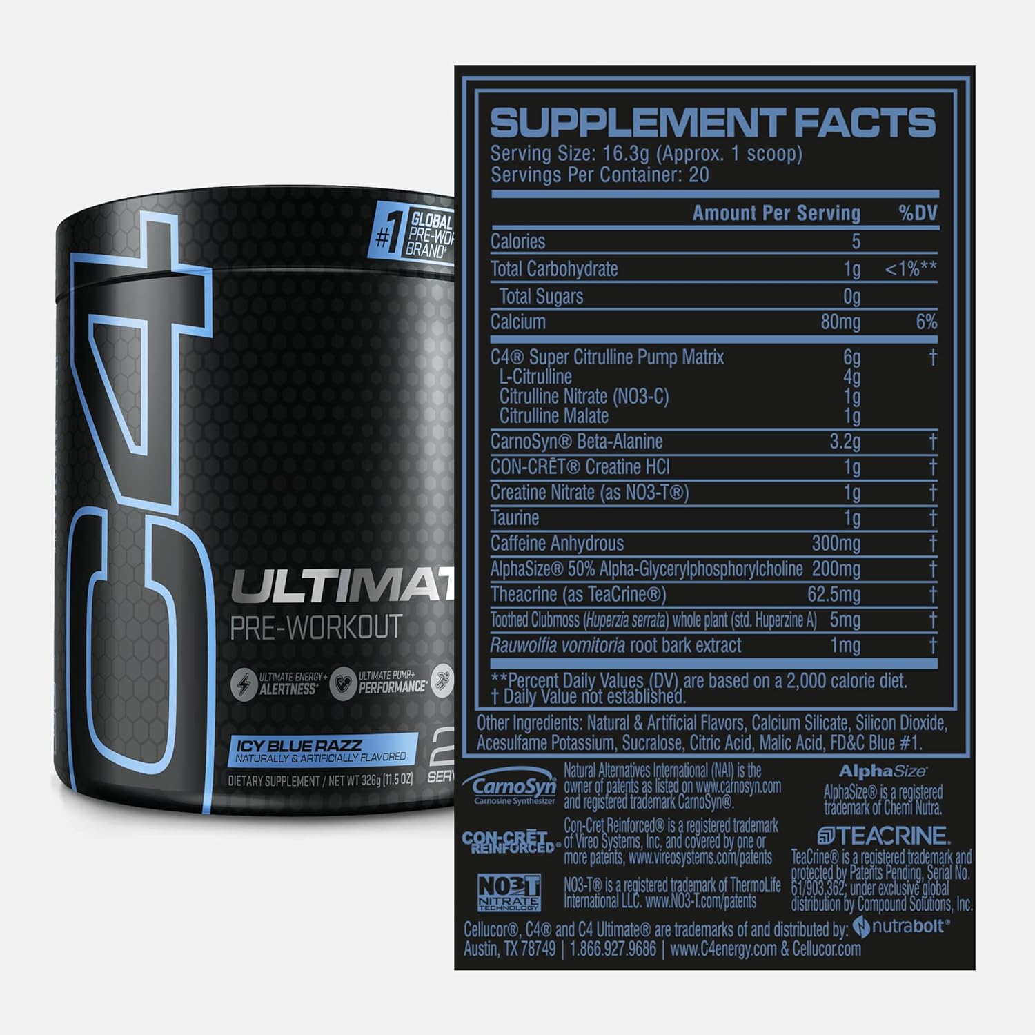 Cellucor C4 Ultimate Icy Blue Razz Pre Workout Powder - Sugar Free Energy Supplement with Caffeine, Beta Alanine, and Creatine - 20 Servings