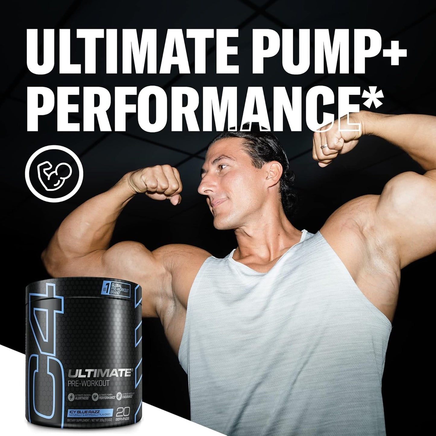 Cellucor C4 Ultimate Icy Blue Razz Pre Workout Powder - Sugar Free Energy Supplement with Caffeine, Beta Alanine, and Creatine - 20 Servings