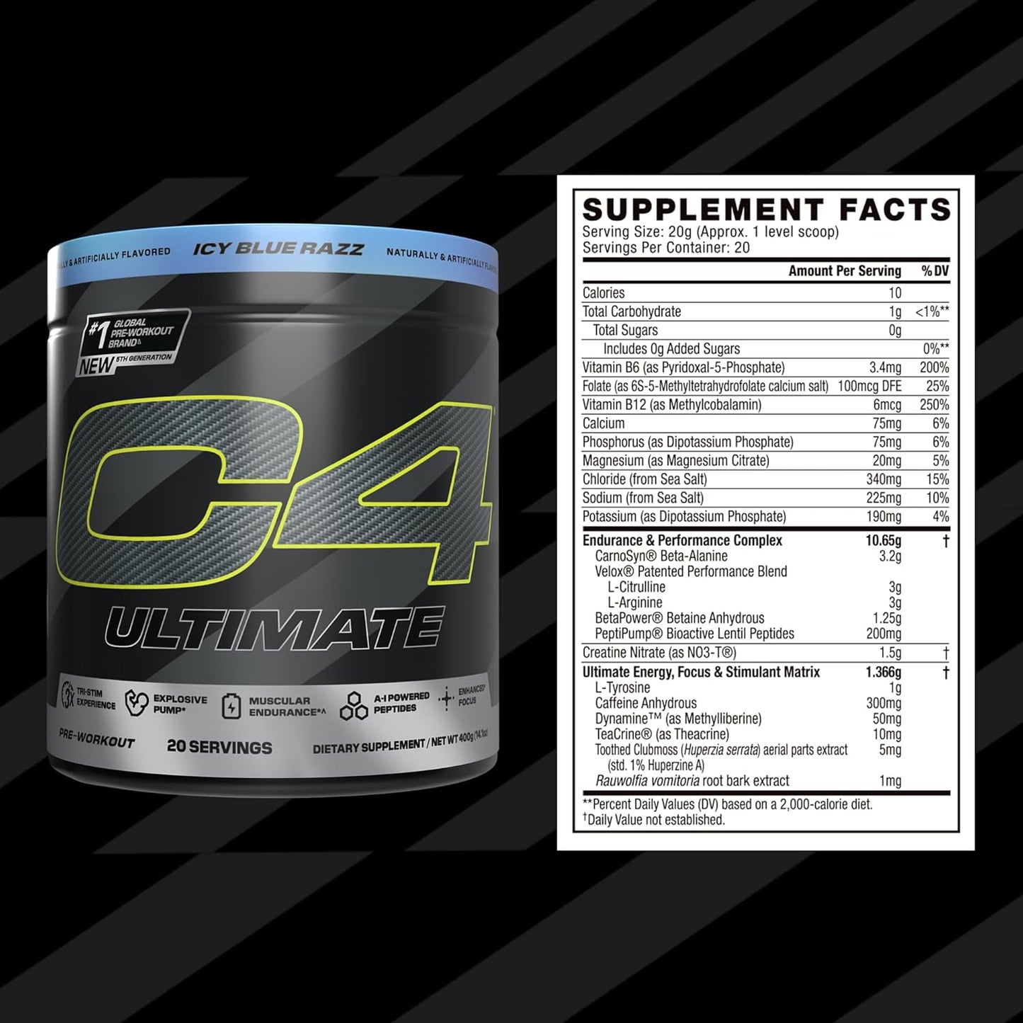 Cellucor C4 Ultimate Pre Workout Powder - Sugar Free Energy Supplement - 300mg Caffeine + TeaCrine + Dynamine + Creatine - Freedom Bombsicle, 20 Servings