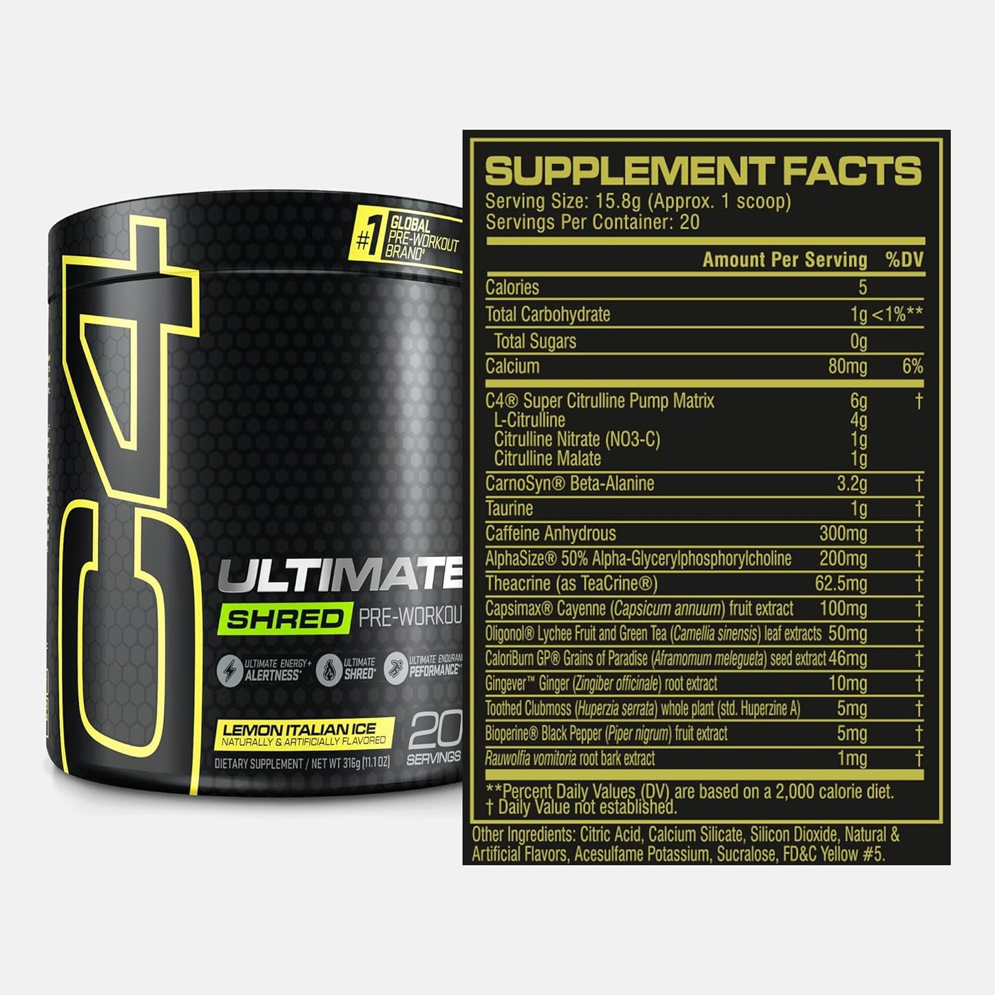 Cellucor C4 Ultimate Shred Pre Workout Powder - Metabolism Supplement with Ginger & Lemon Flavor - 20 Servings