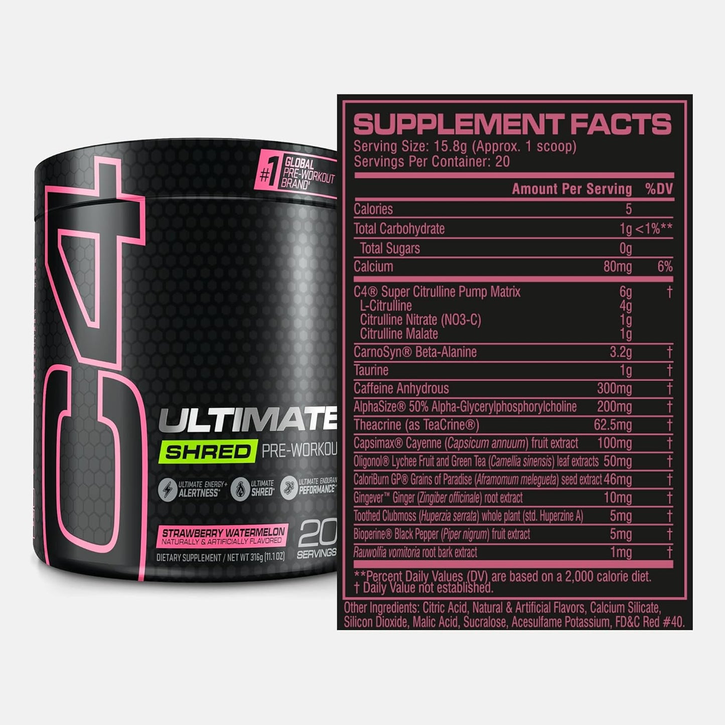 Cellucor C4 Ultimate Shred Pre Workout Powder - Weight Loss Supplement with Ginger Root Extract - Strawberry Watermelon Flavor - 20 Servings