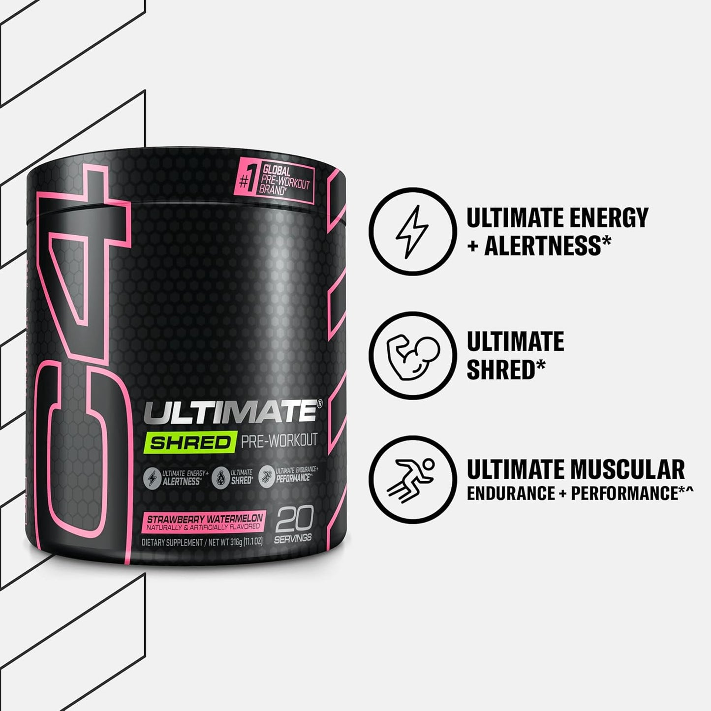 Cellucor C4 Ultimate Shred Pre Workout Powder - Weight Loss Supplement with Ginger Root Extract - Strawberry Watermelon Flavor - 20 Servings