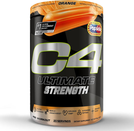 Cellucor C4 Ultimate Strength Pre Workout Powder - 300mg Caffeine + TeaCrine + Dynamine - Energy Supplement - Orange Popsicle, 20 Servings