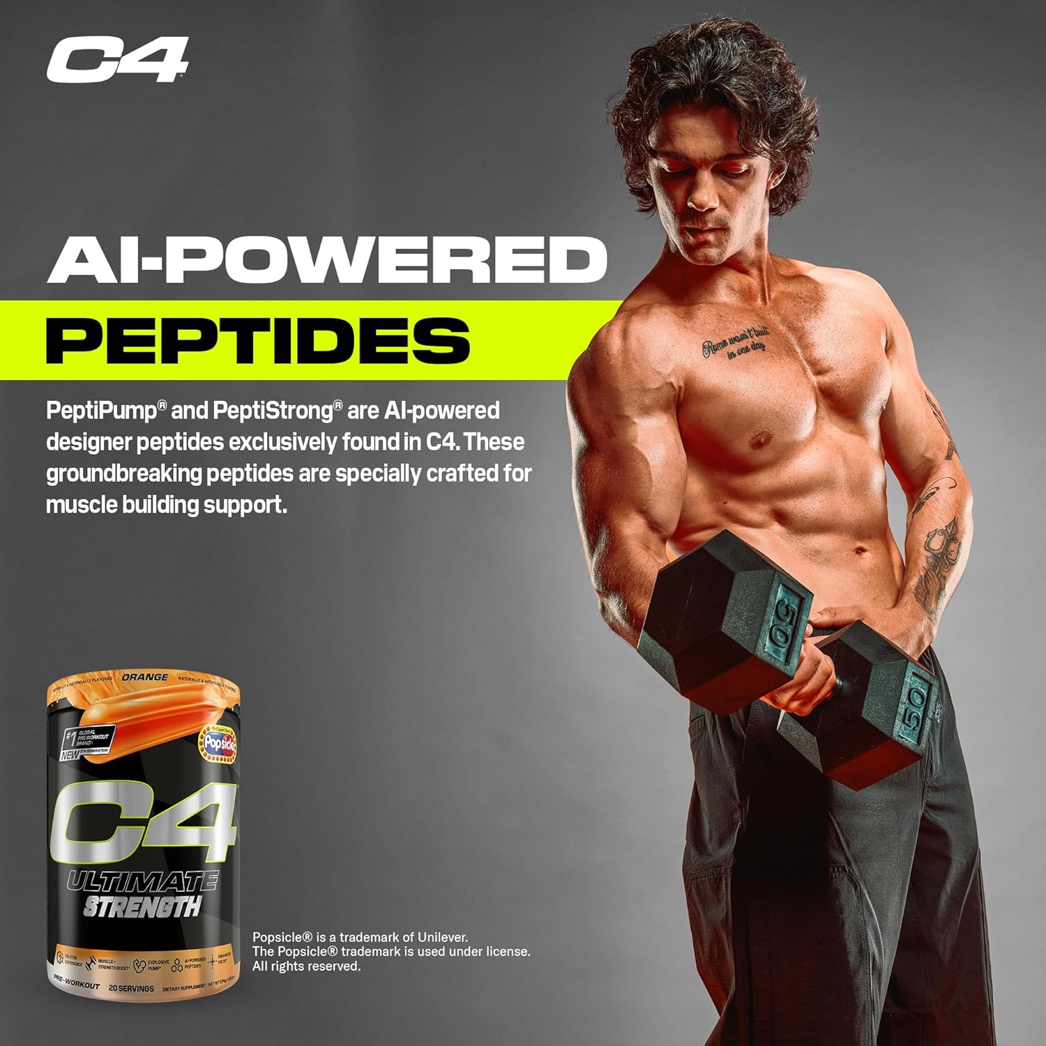 Cellucor C4 Ultimate Strength Pre Workout Powder - 300mg Caffeine + TeaCrine + Dynamine - Energy Supplement - Orange Popsicle, 20 Servings