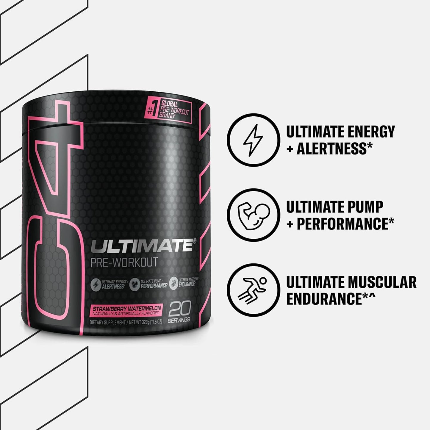 Cellucor C4 Ultimate Watermelon Pre Workout Powder - Sugar Free Energy Supplement for Men & Women - 300mg Caffeine - 3.2g Beta Alanine - 2 Patented Creatines - 20 Servings