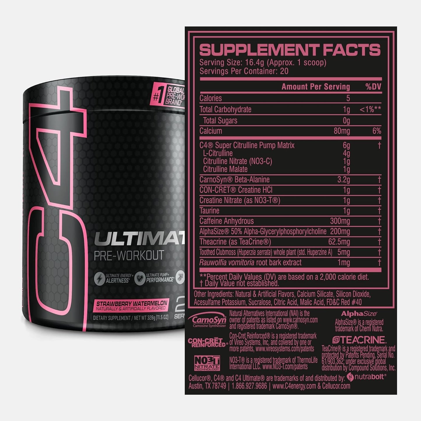 Cellucor C4 Ultimate Watermelon Pre Workout Powder - Sugar Free Energy Supplement for Men & Women - 300mg Caffeine - 3.2g Beta Alanine - 2 Patented Creatines - 20 Servings