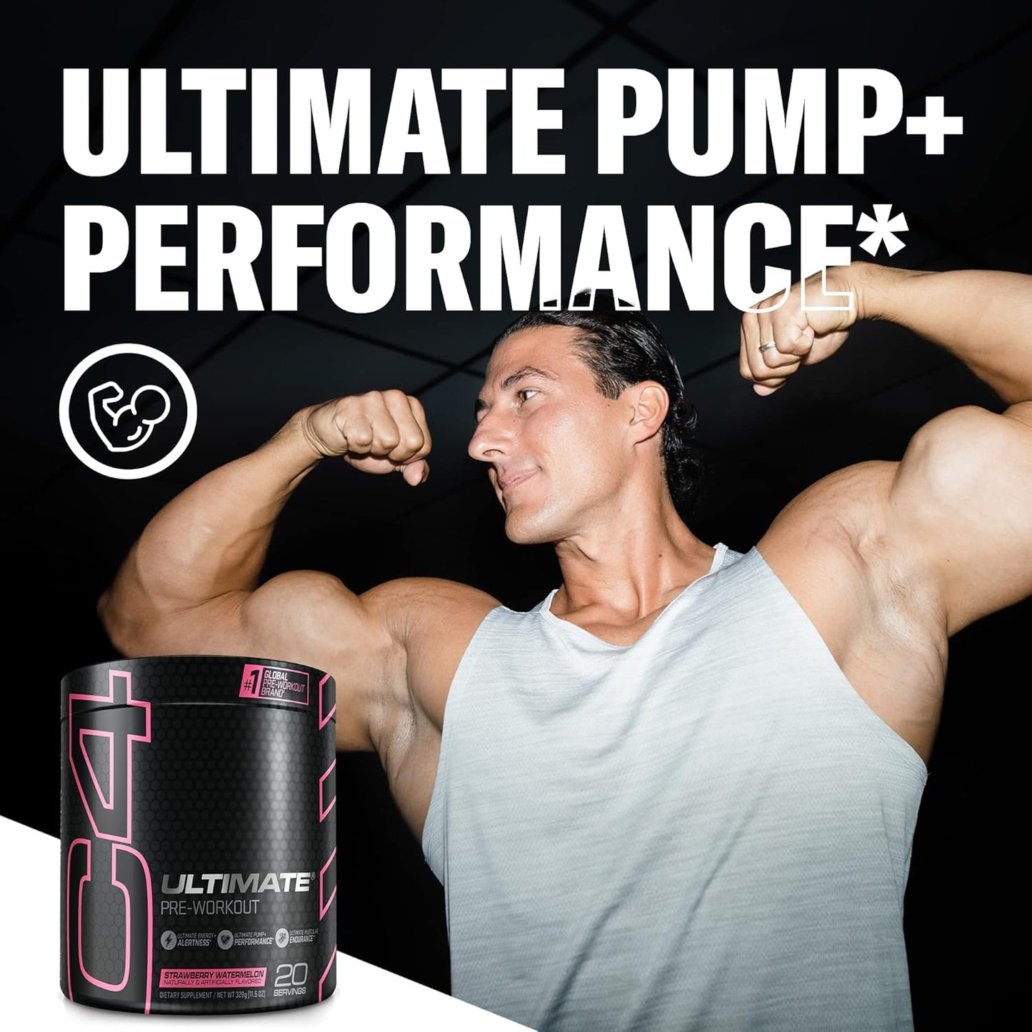 Cellucor C4 Ultimate Watermelon Pre Workout Powder - Sugar Free Energy Supplement for Men & Women - 300mg Caffeine - 3.2g Beta Alanine - 2 Patented Creatines - 20 Servings