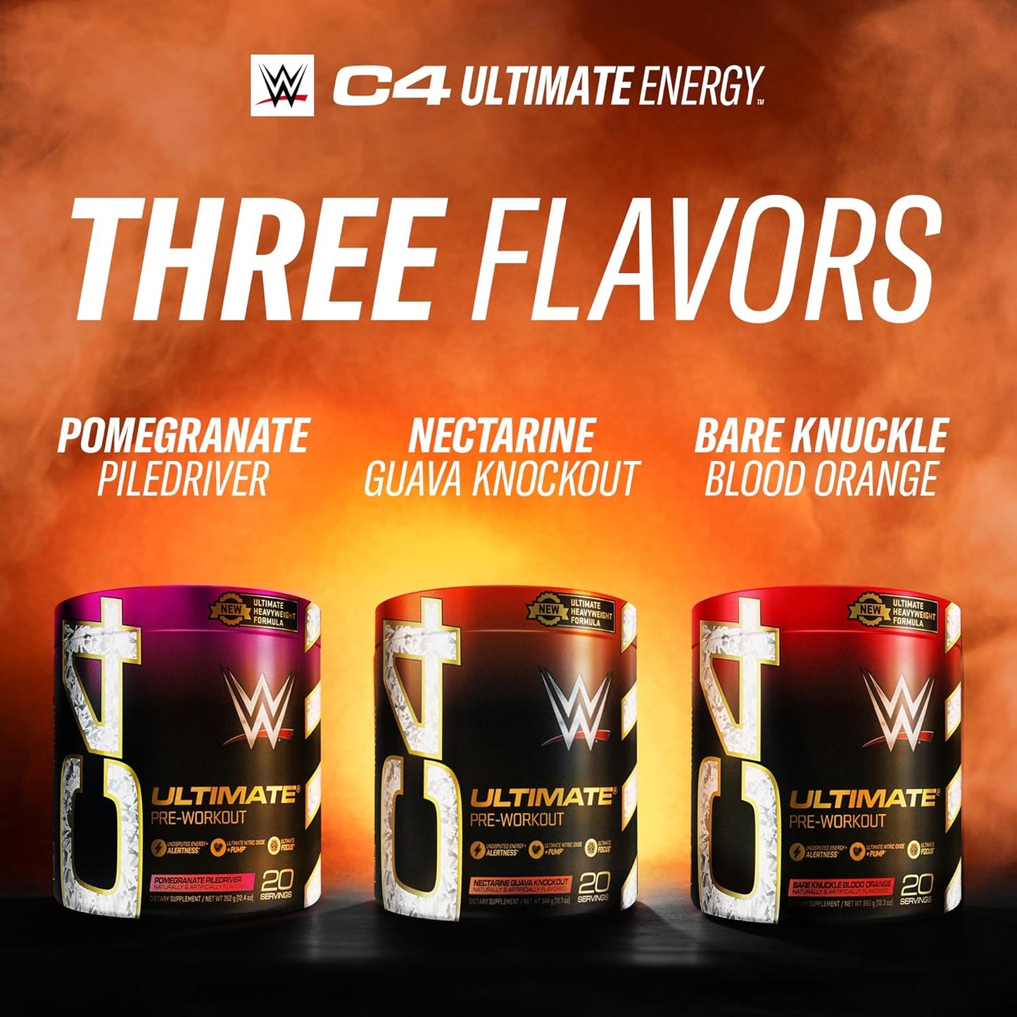 Cellucor C4 Ultimate x WWE Pomegranate PileDriver Pre Workout Powder - Sugar Free Energy Supplement with Caffeine, Beta Alanine, and Creatines - 20 Servings