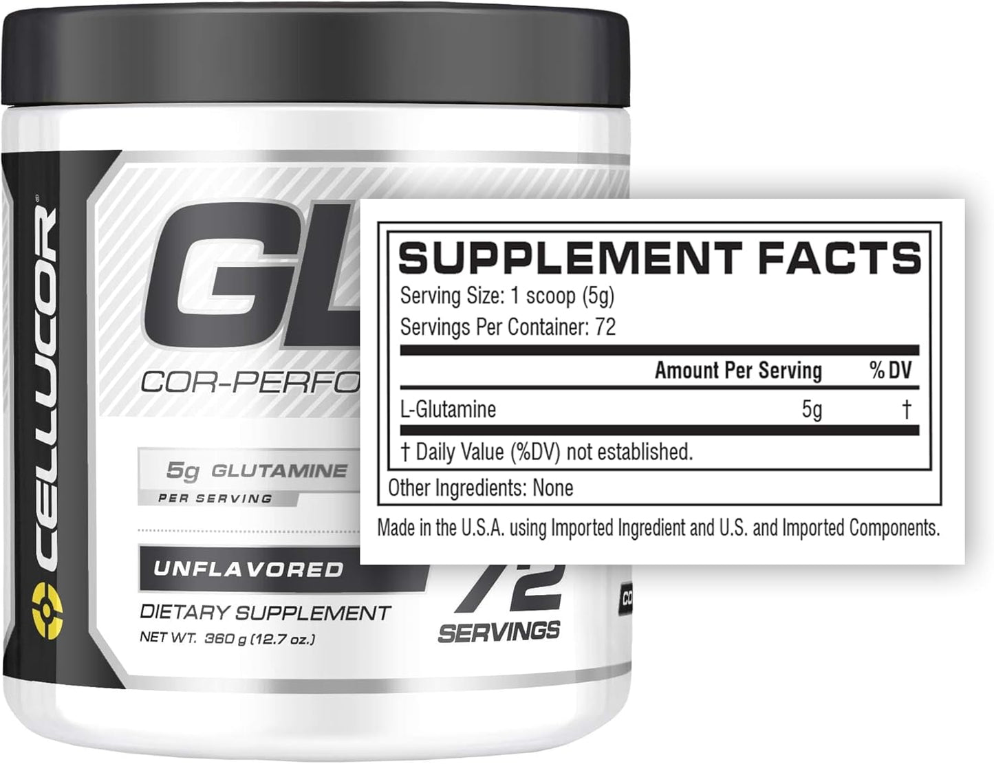 Cellucor Cor-Performance Series Glutamine Powder - 72 Servings, 12.69 Oz - Post Workout Recovery Supplement - Unflavored