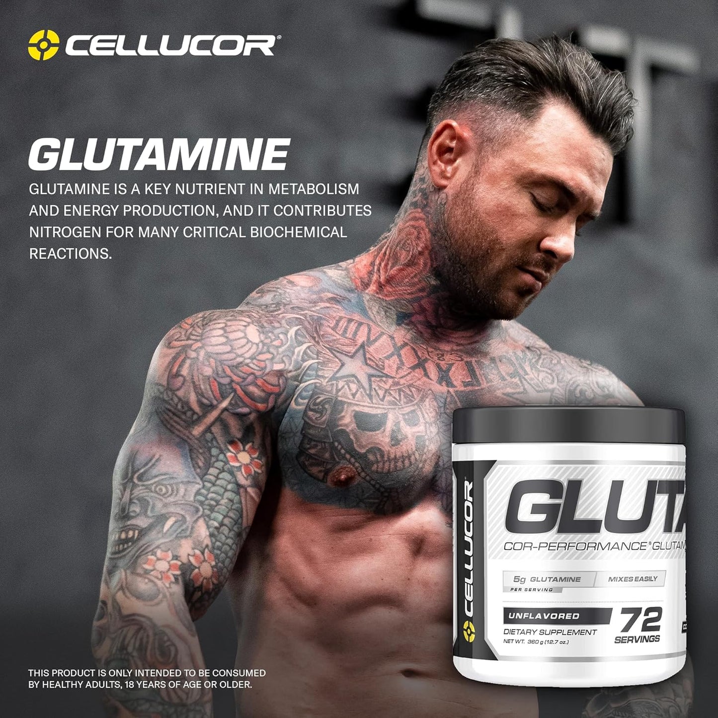Cellucor Cor-Performance Series Glutamine Powder - 72 Servings, 12.69 Oz - Post Workout Recovery Supplement - Unflavored