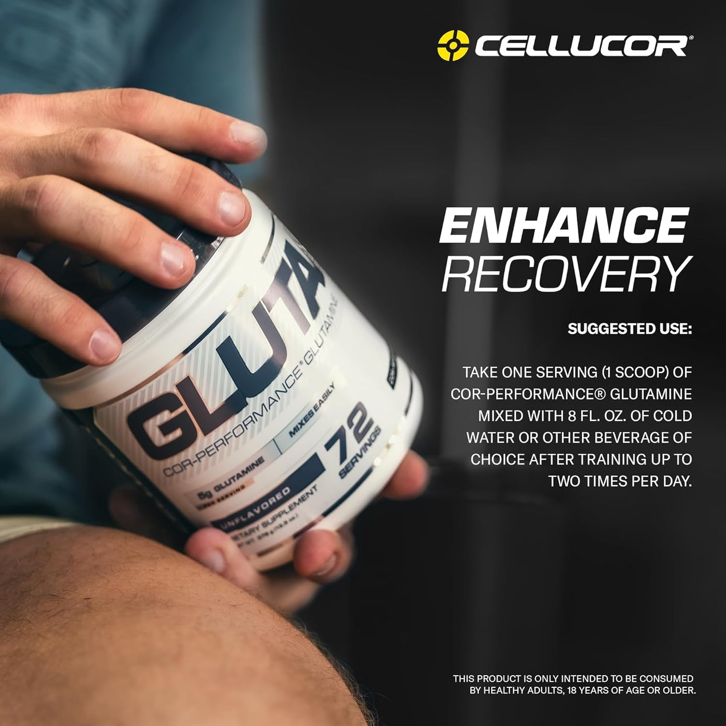 Cellucor Cor-Performance Series Glutamine Powder - 72 Servings, 12.69 Oz - Post Workout Recovery Supplement - Unflavored