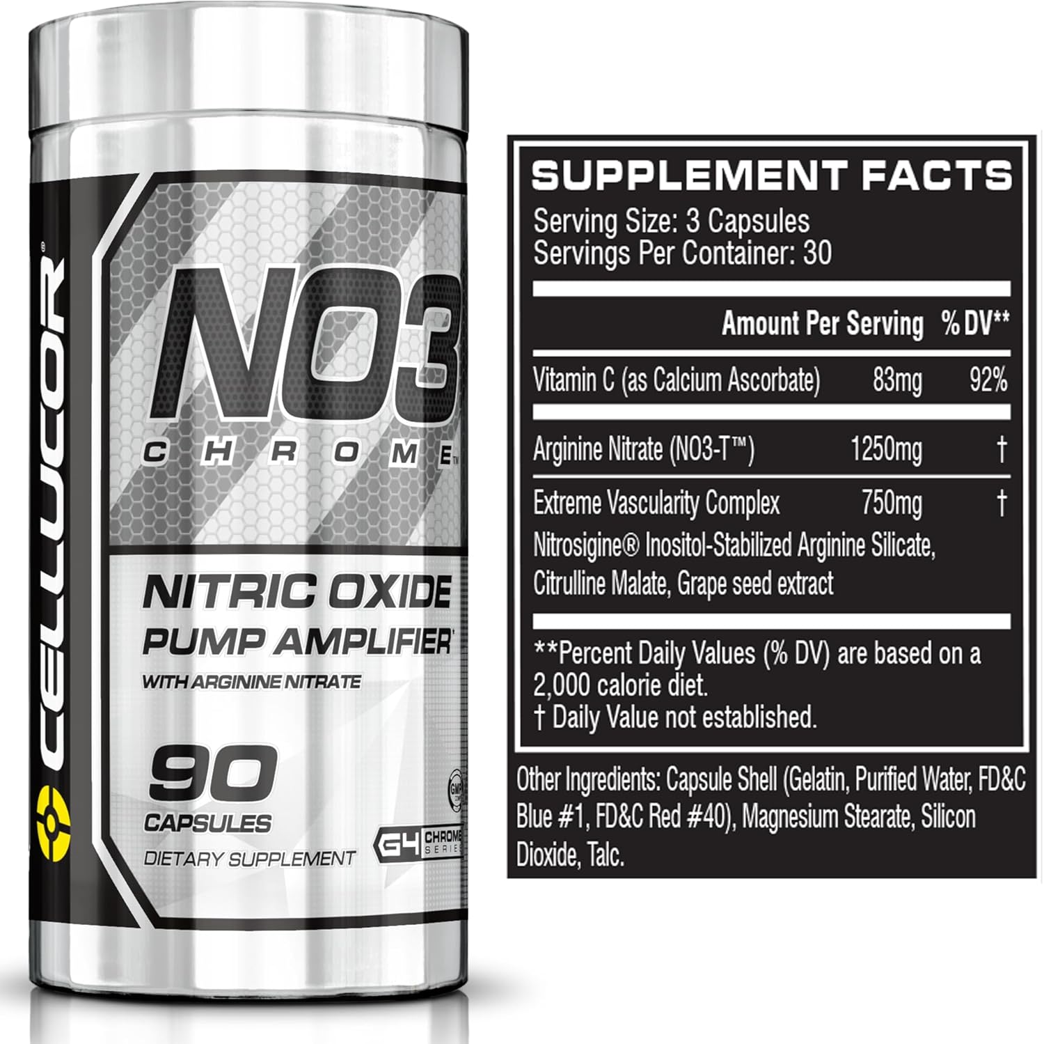 Cellucor NO3 Chrome Nitric Oxide Supplements for Muscle Pump & Blood Flow - 90 Capsules