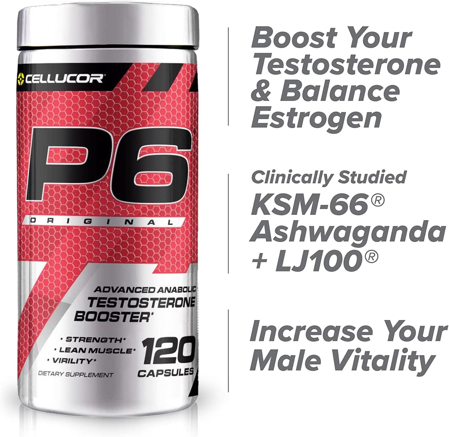 Cellucor P6 Original: Ultimate Men's Anabolic Strength & Muscle Support, Energy Boost, 120 Capsules