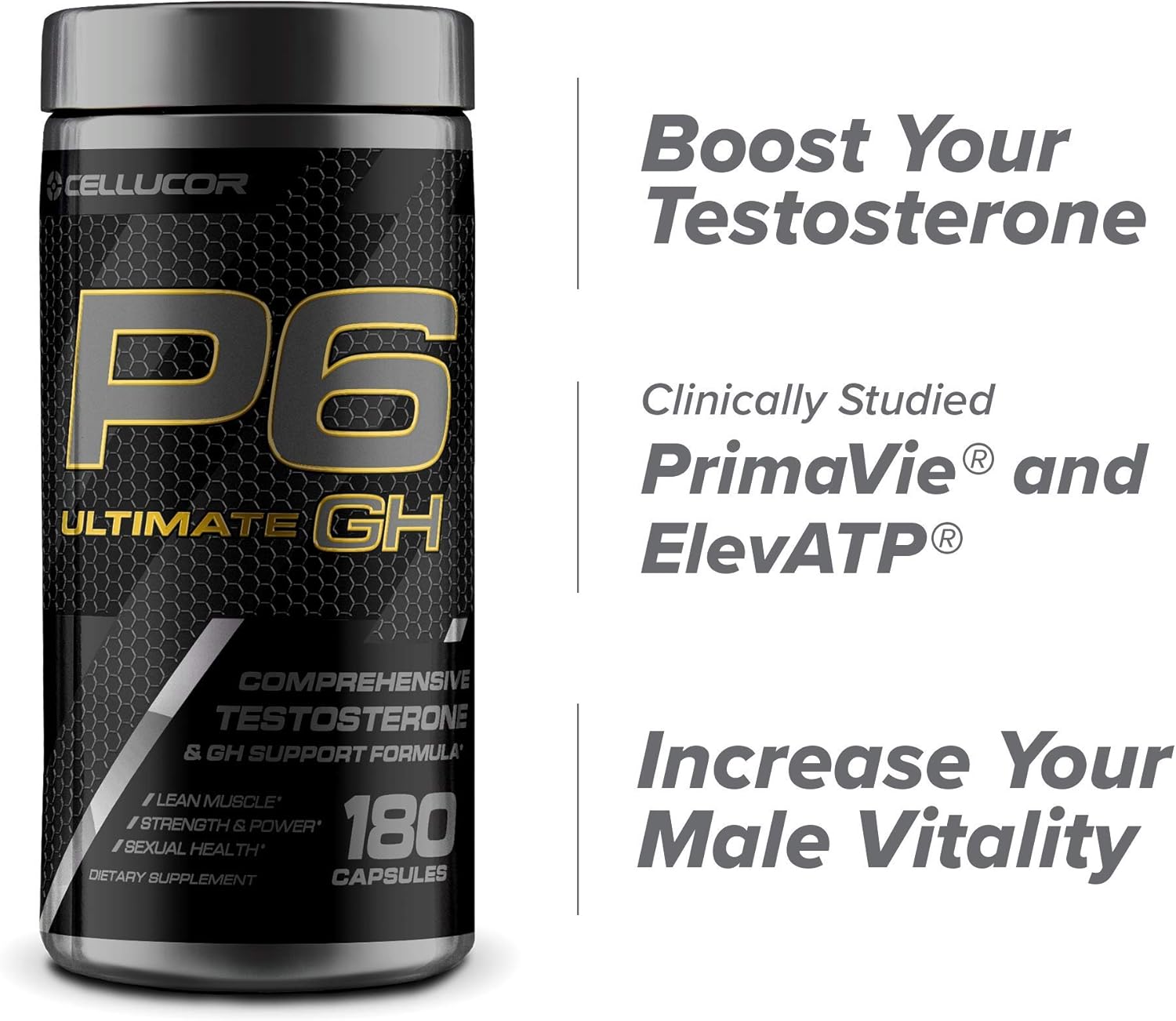 Cellucor P6 Ultimate GH Test Booster - 180 Capsules for Men, Growth Hormone Support, Protein Synthesis & Fat Metabolism