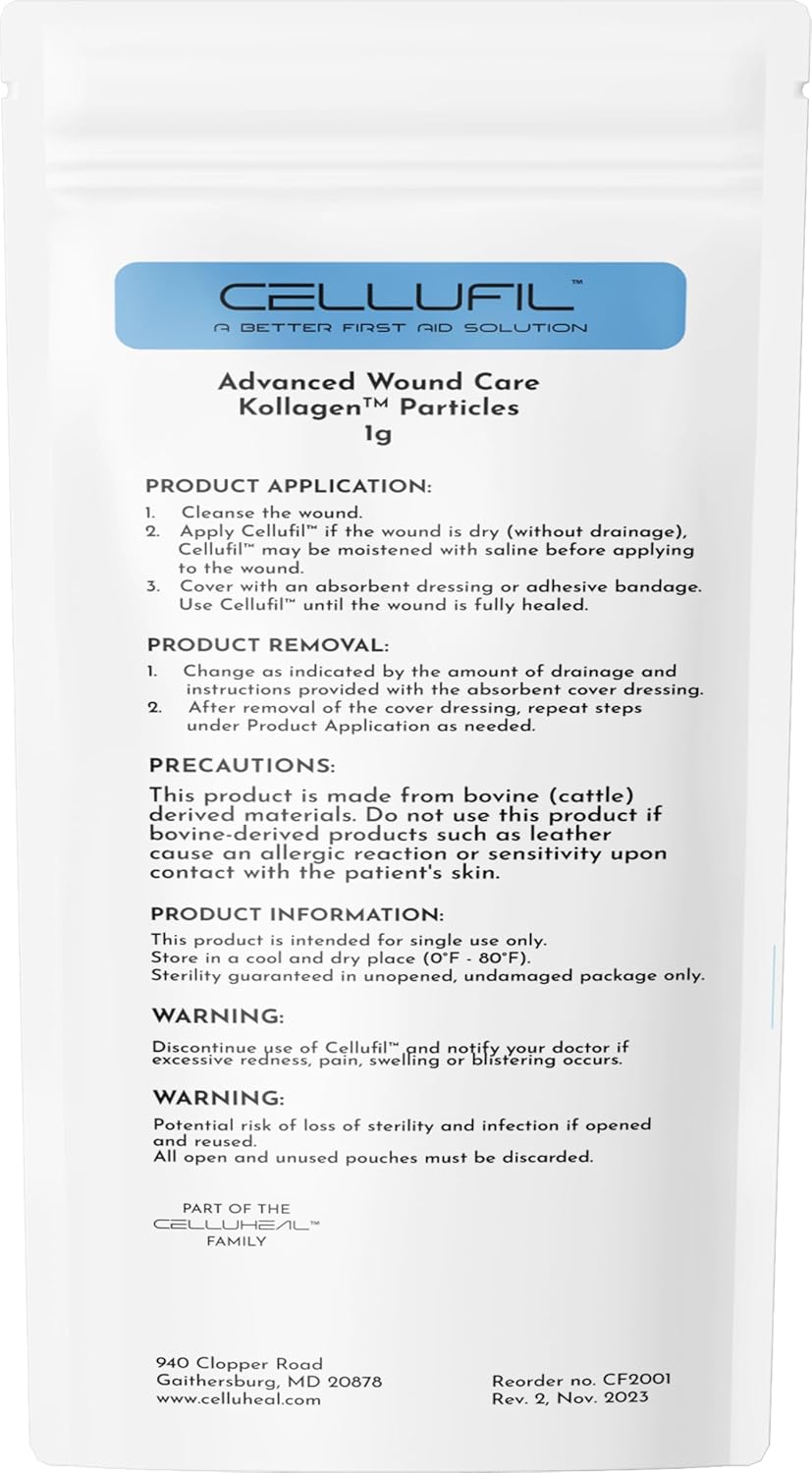 Celluheal Cellufil® Collagen Particles: Non-Hydrolyzed Bovine Collagen for Wound Care, Tissue Regeneration, First Aid - Box of 5 Vials