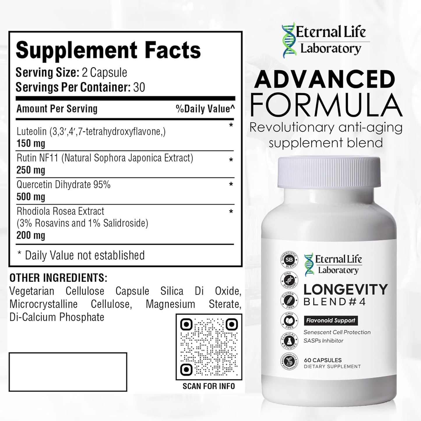 Cellular Defense Anti-Aging Supplement with Immunity and Energy Support - Eternal Life Laboratory Longevity Blend #4