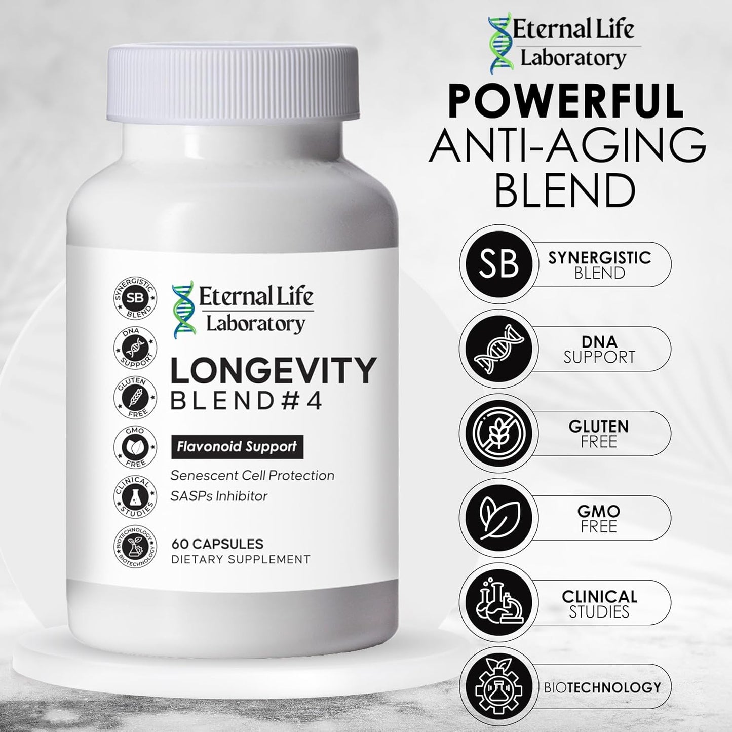 Cellular Defense Anti-Aging Supplement with Immunity and Energy Support - Eternal Life Laboratory Longevity Blend #4