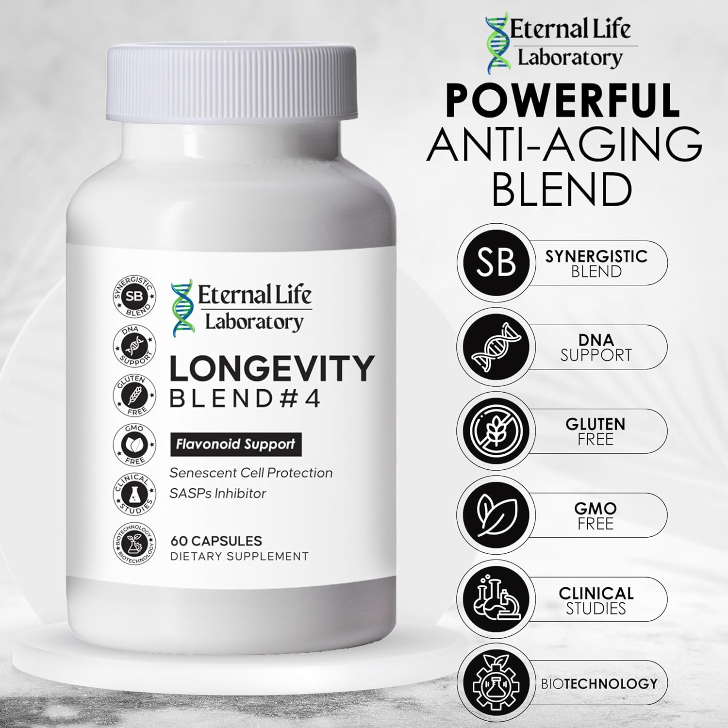 Cellular Defense Anti-Aging Supplement with Immunity and Energy Support - Eternal Life Laboratory Longevity Blend #4