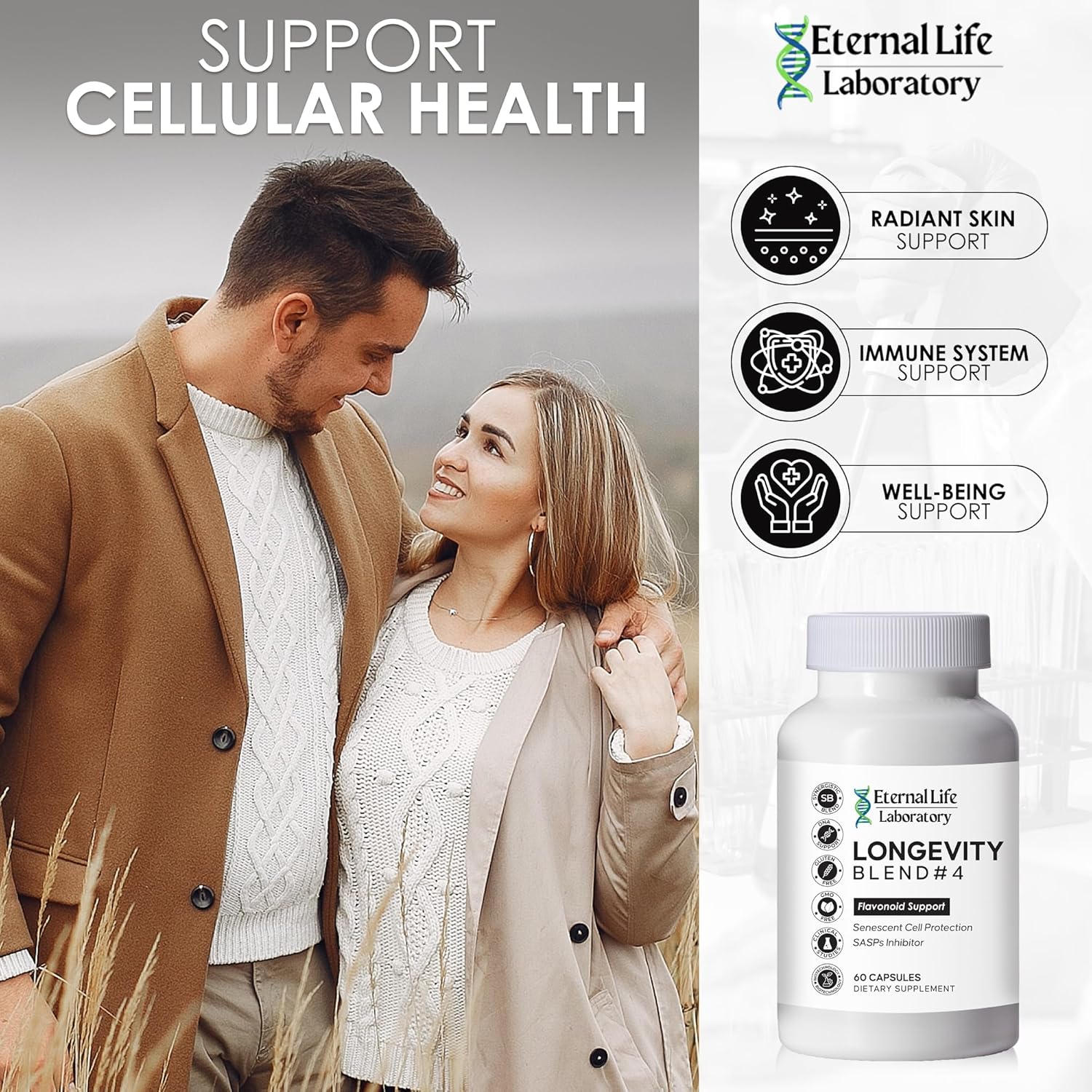 Cellular Defense Anti-Aging Supplement with Immunity and Energy Support - Eternal Life Laboratory Longevity Blend #4