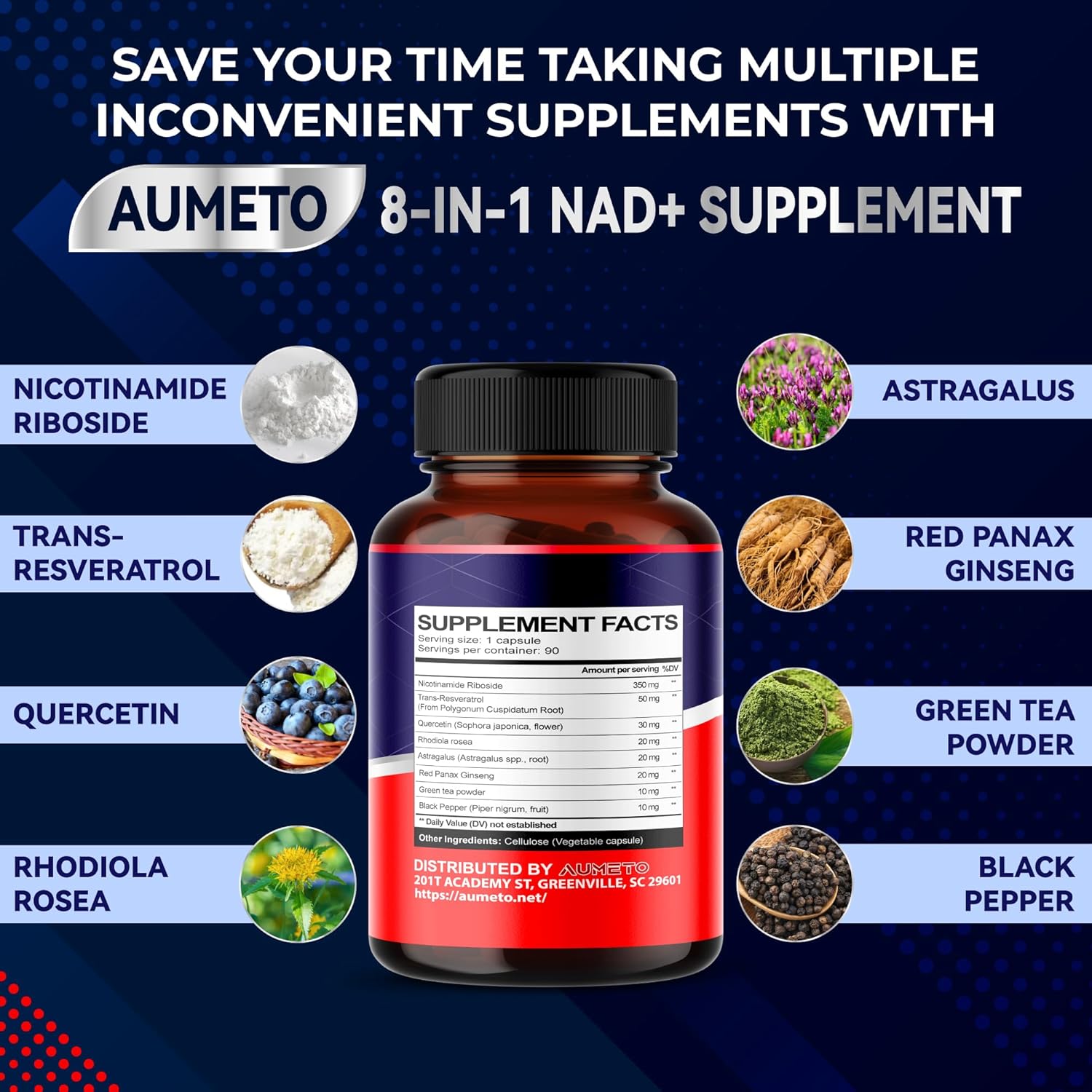 Cellular Energy & Repair Supplement with NAD+ Nicotinamide Riboside NR, Resveratrol, Quercetin - 90 Count Pack for Healthy Aging & Vitality