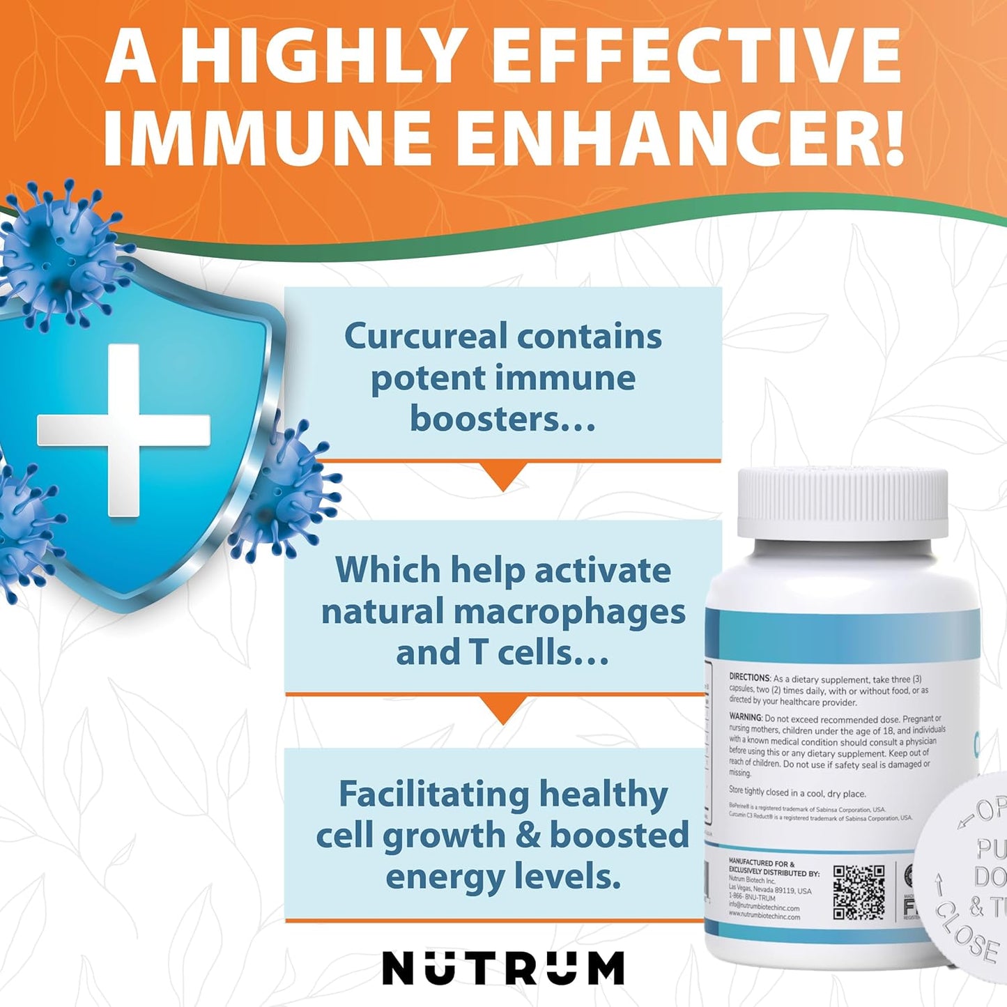 Cellular Health Immune Support Supplements with Curcumin & Fucoidan - 90 Vegan Capsules by Nutrum