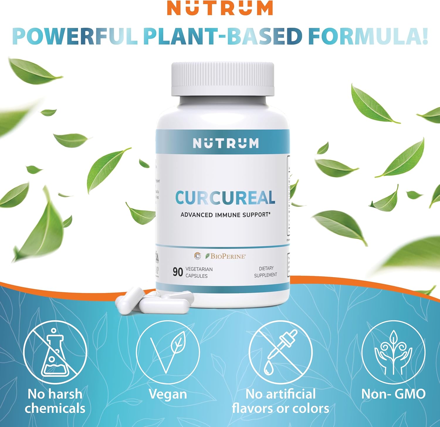 Cellular Health Immune Support Supplements with Curcumin & Fucoidan - 90 Vegan Capsules by Nutrum