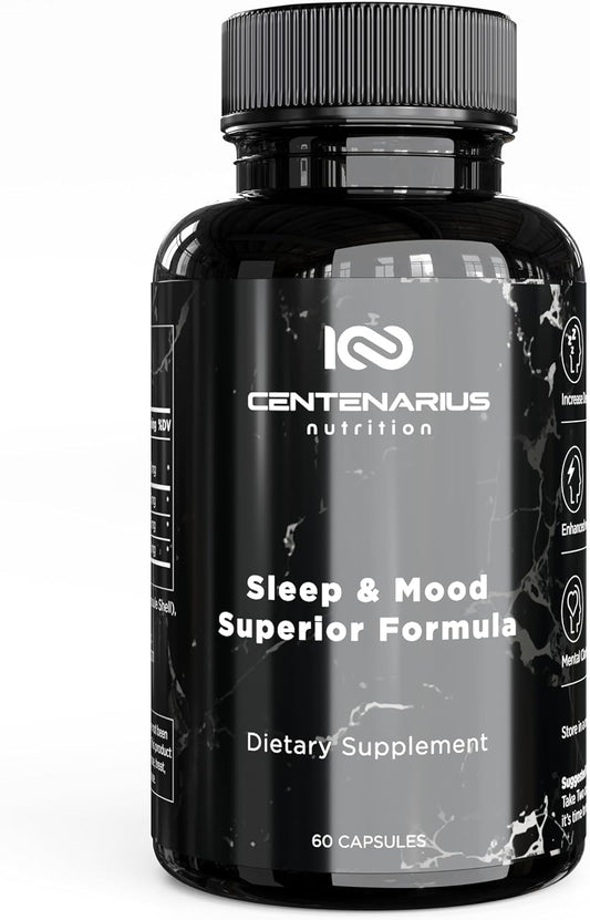 Centenarius Nutrition Sleep and Mood Formula - 60 Count - Supports Sleep, Mood, and Stress Levels with L-Theanine, 5-HTP, and PharmaGABA