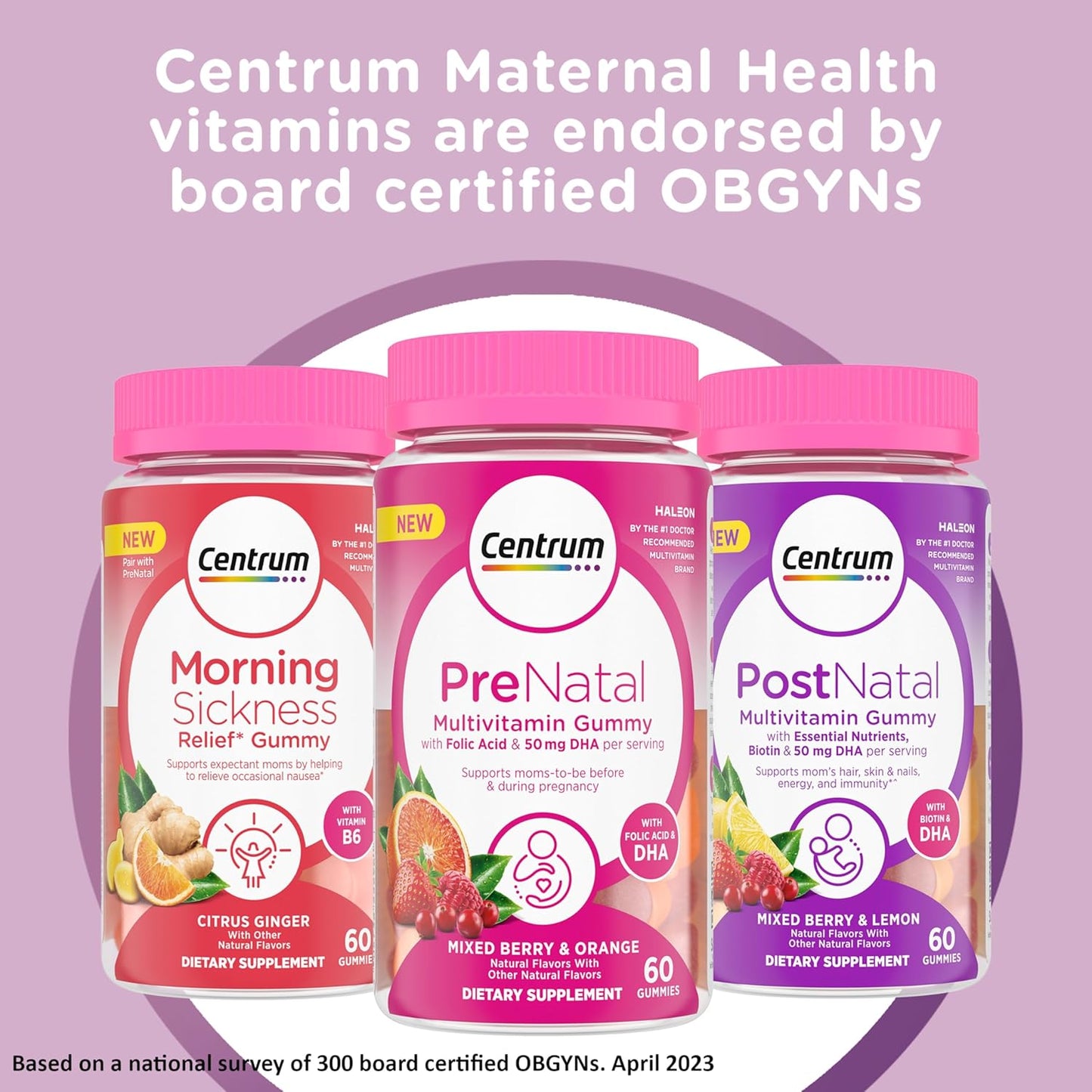 Centrum Postnatal Multivitamin Gummies with Biotin and DHA - Mixed Berry & Lemon Flavors, 60 Count - 30 Day Supply