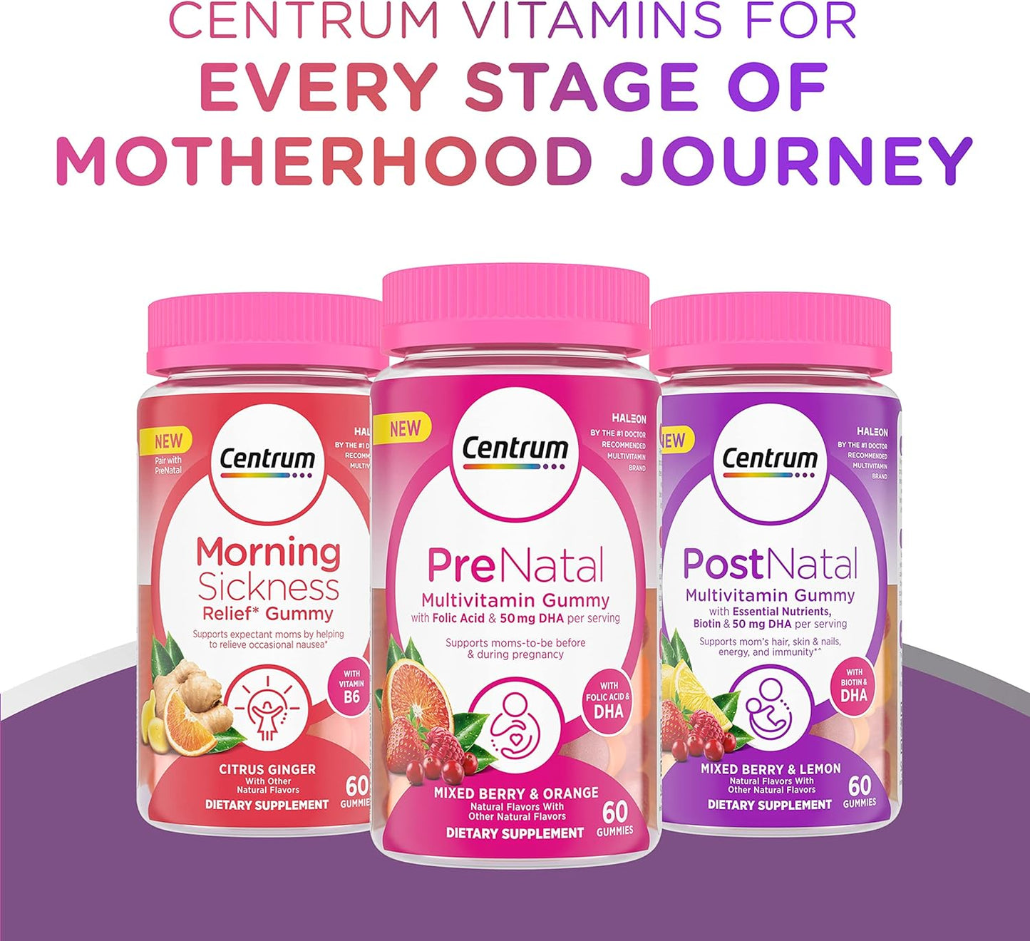 Centrum Postnatal Multivitamin Gummies with Biotin and DHA - Mixed Berry & Lemon Flavors, 60 Count - 30 Day Supply