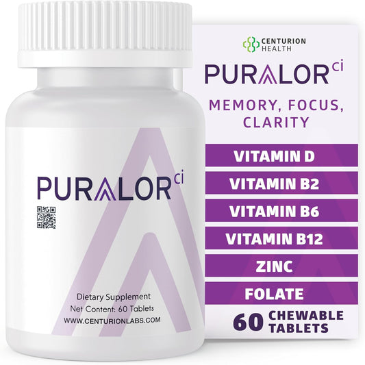 Centurion Puralor CI Brain Supplement - Memory & Focus Boost with Folate, NADH, B Vitamins - 60 Tablets for Teens & Adults