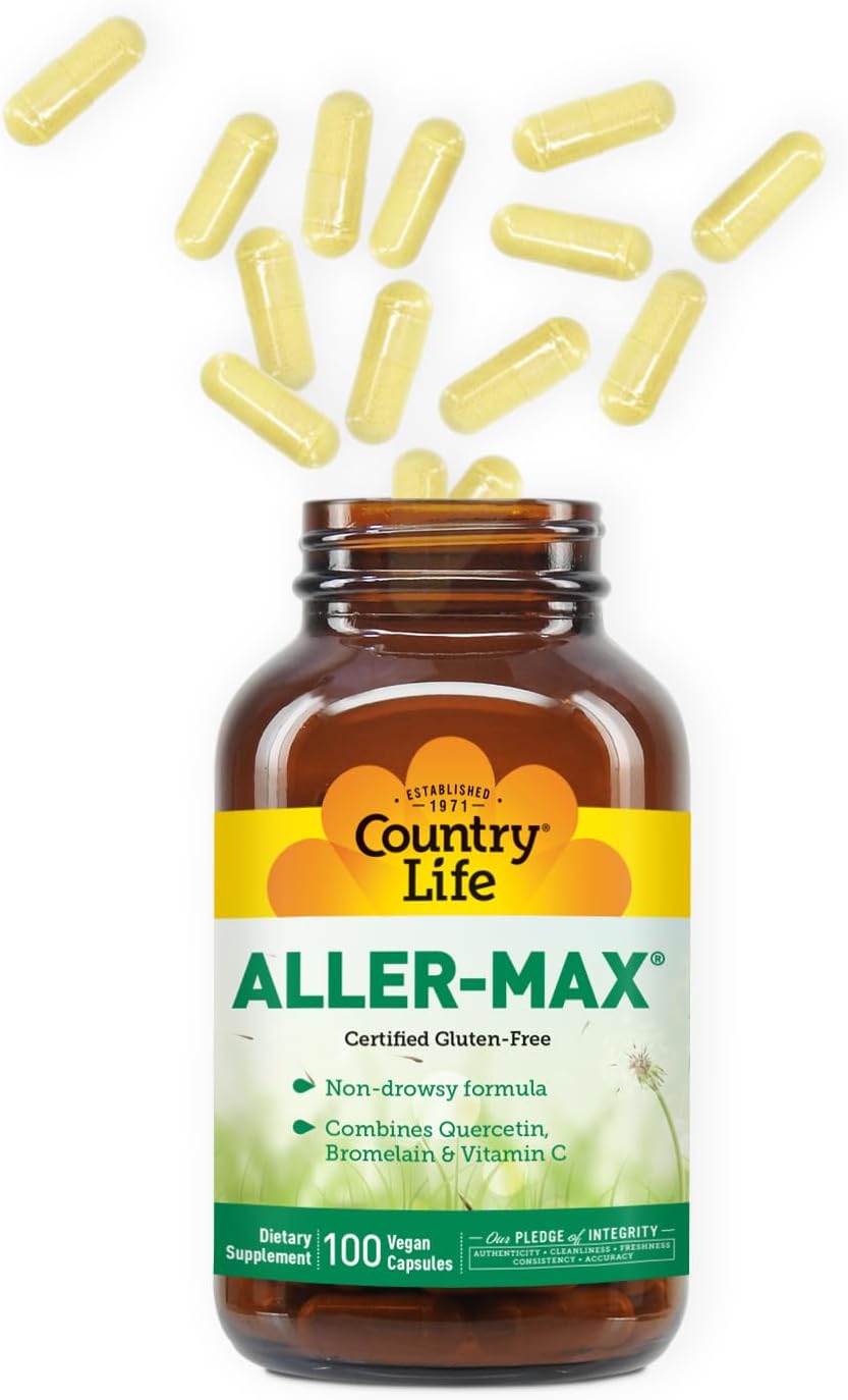 Certified Gluten-Free Aller-Max Quercetin Supplements with Bromelain - Immune Support Vitamin C, Zinc, Botanical Blend - Vegan - 100 Capsules